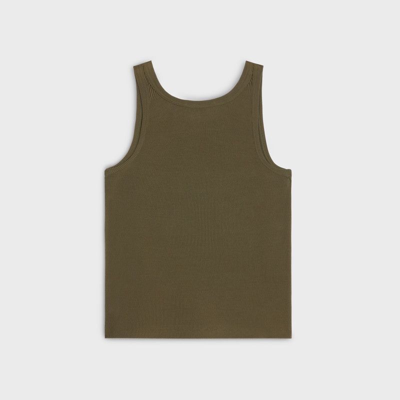 Celine o1w1db10526 2X3653 Triomphe Tank Top in Olive Green Size US M / EU 48-50 / 2 - 2 Thumbnail