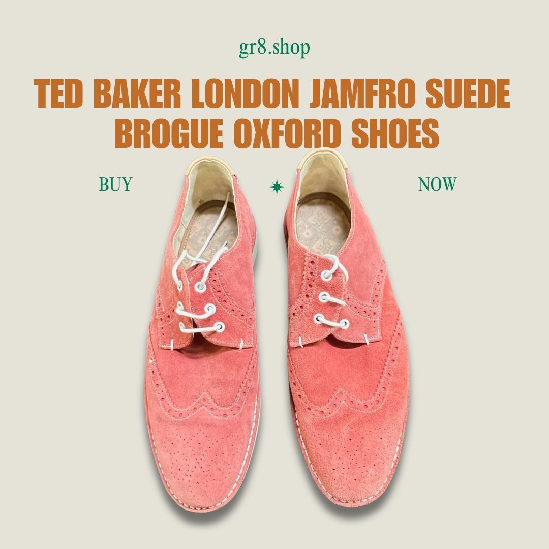 Ted Baker Ted Baker London Jamfro Mens Coral Suede Brogue Oxford Shoes Size US 9 / EU 42 - 1 Thumbnail