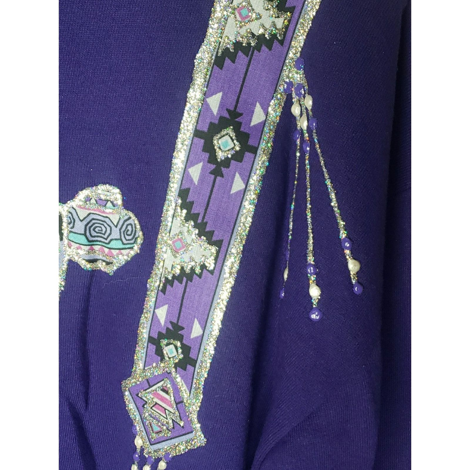 Jerzees Vtg 80s Native American Feathers Sparkle Southwestern MEDIUM Size US M / EU 48-50 / 2 - 14 Thumbnail