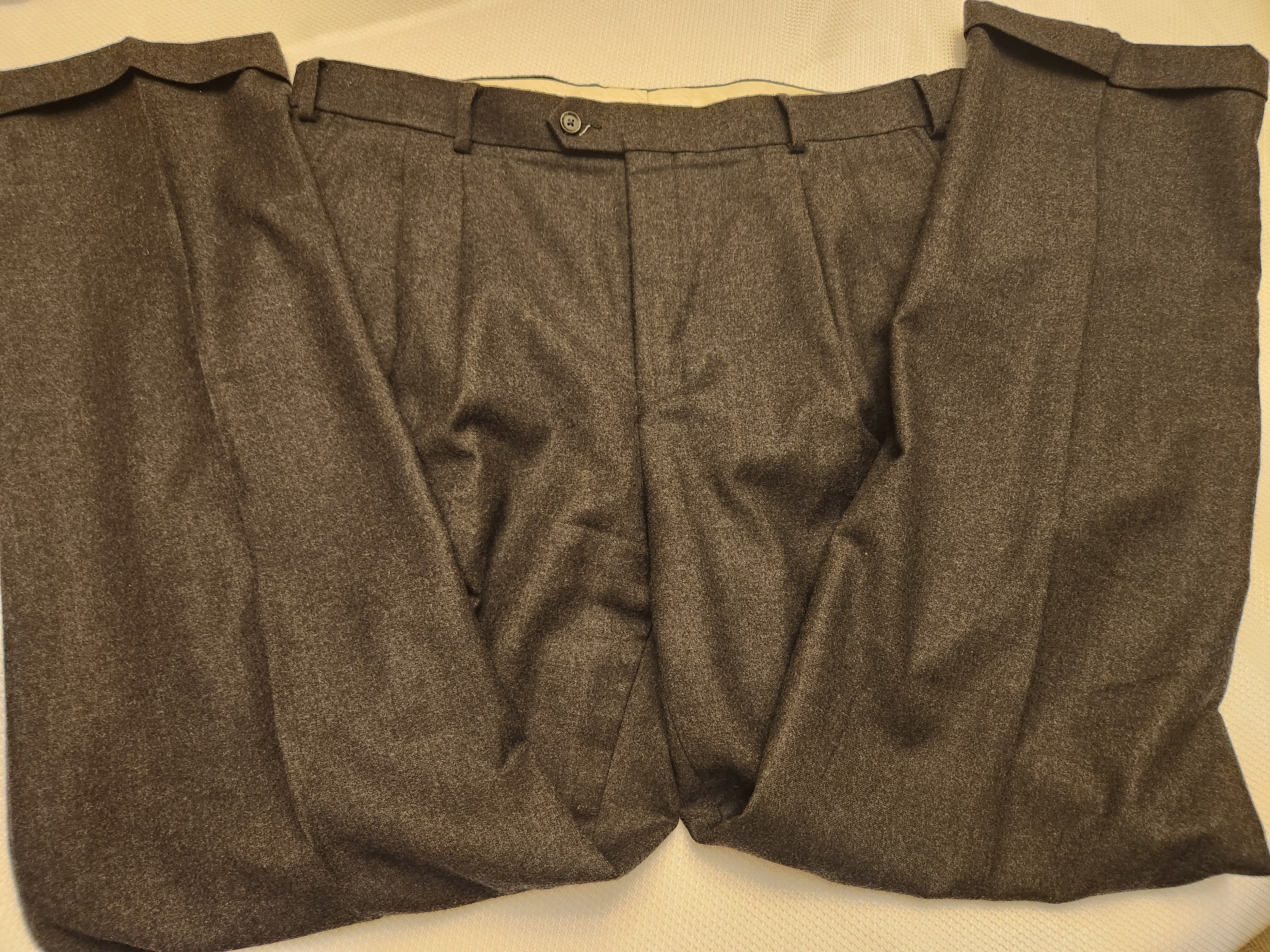 Paul Fredrick Vintage 90's Gray Flannel Pleated Front Dress Pants Size US 38 / EU 54 - 2 Thumbnail
