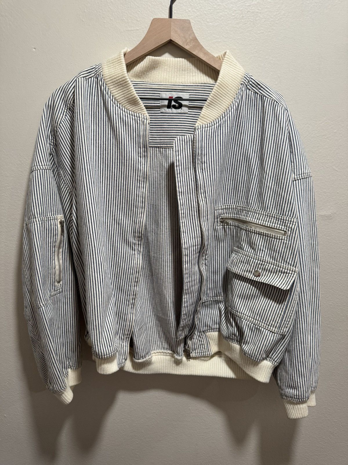 Issey Miyake 80’s Issey Miyake IS Sport Big Logo Hickory Zip Up Bomber Size US L / EU 52-54 / 3 - 6 Thumbnail