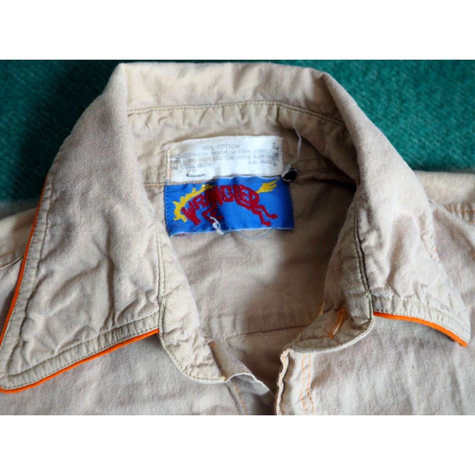 Wrangler VINTAGE Wrangler Western Shirt Mens M Linen Beige Orange 1960s 70s Rockabilly Cowboy Button USA Size US M / EU 48-50 / 2 - 3 Thumbnail