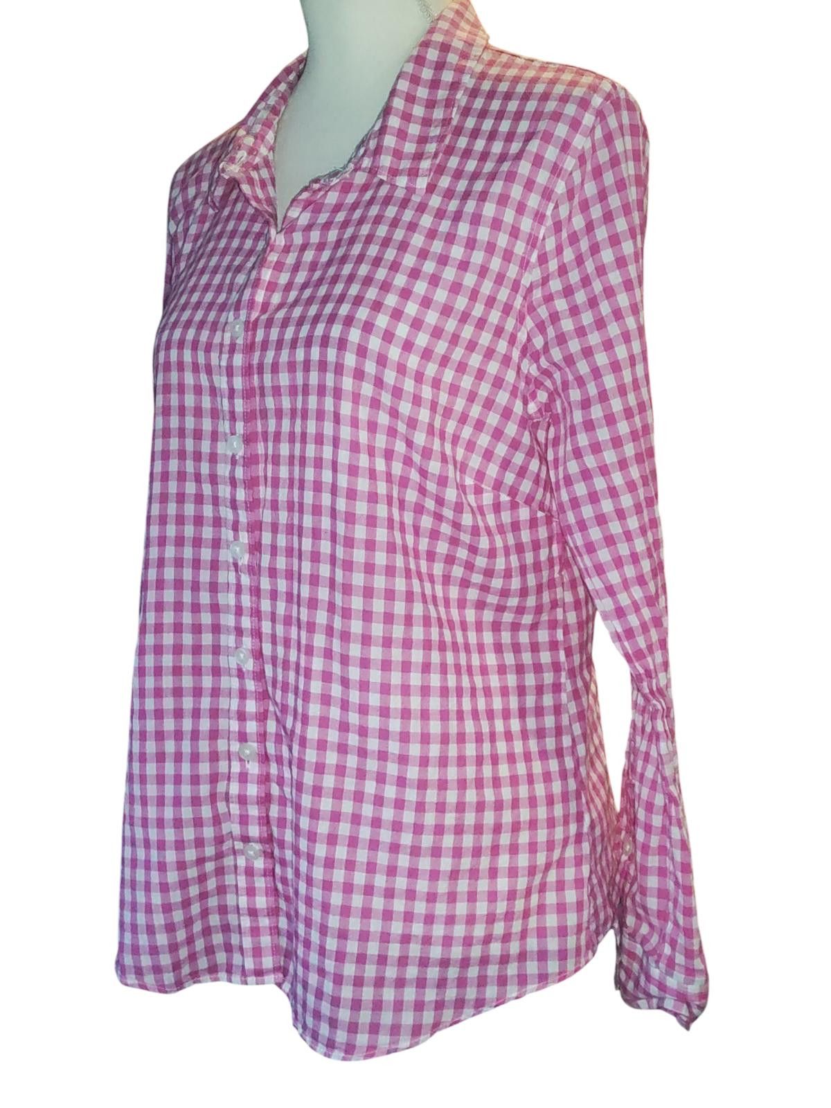 Designer Crown & Ivy Women's Pink and White Gingham Button-Down Shirt Size L / US 10 / IT 46 - 3 Thumbnail