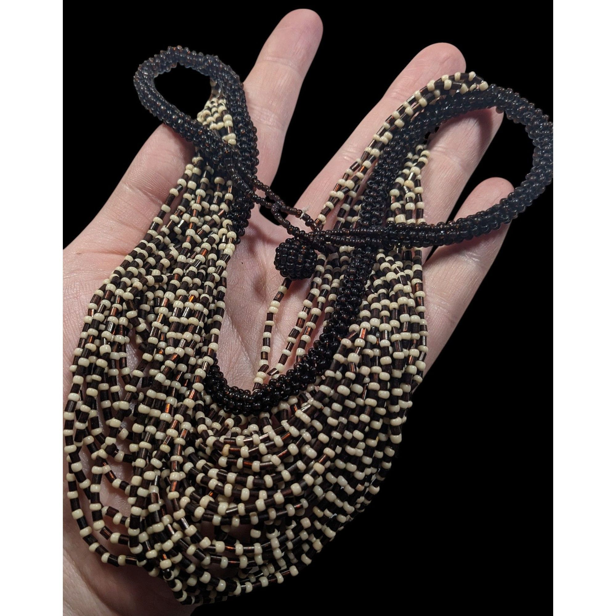 Other Vintage Multilayer Brown And Cream Glass Beaded Bib Necklace Size ONE SIZE - 3 Thumbnail