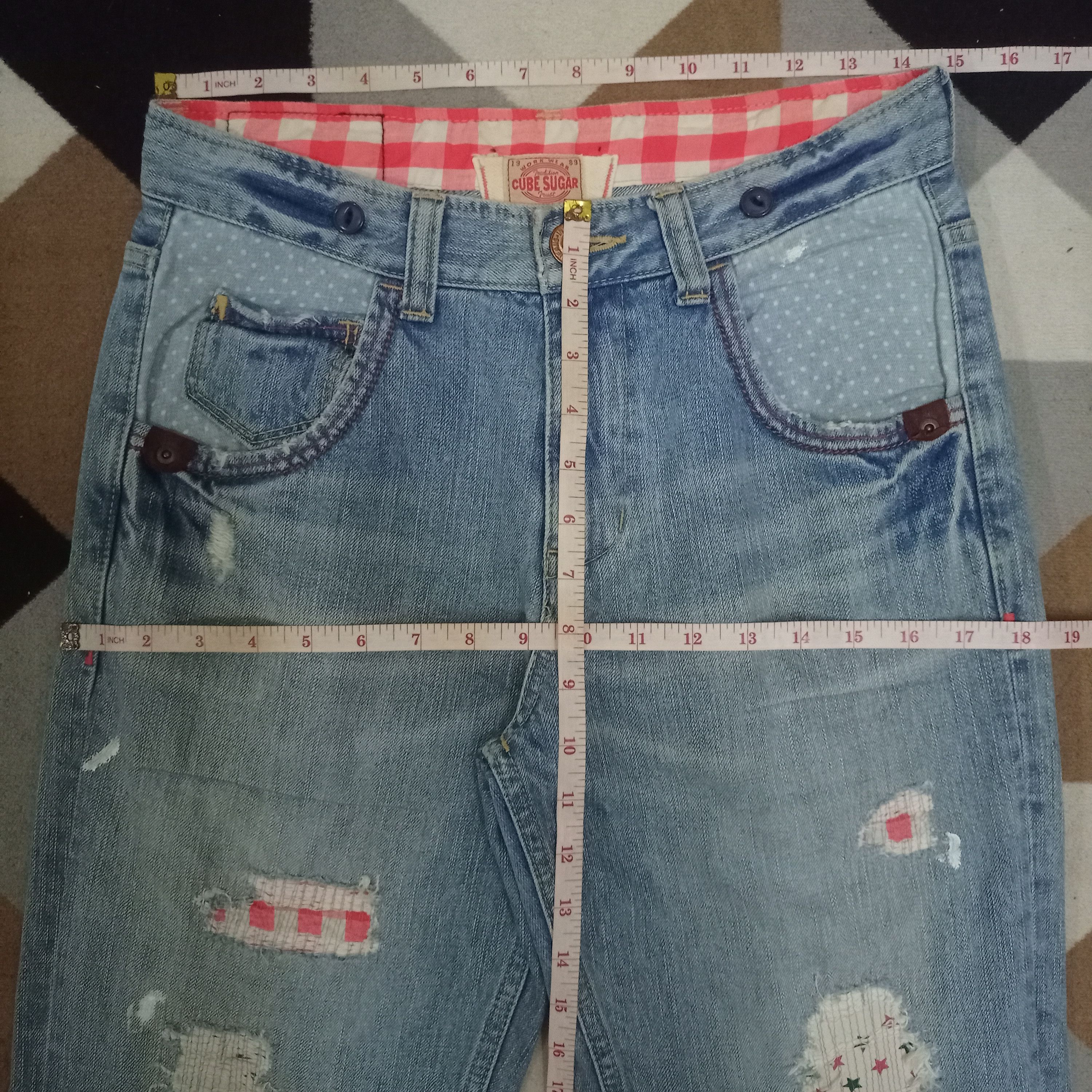 Japanese Brand Vintage Japanese Brand Workwear Loose Patched Jeans Size US 29 - 9 Thumbnail