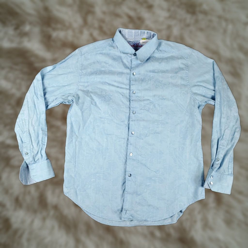 Robert Graham VINTAGE Robert Graham Men's Shirt Adult Large Light Blue Floral Button Up Long Sleeve Size US L / EU 52-54 / 3 - 1 Thumbnail
