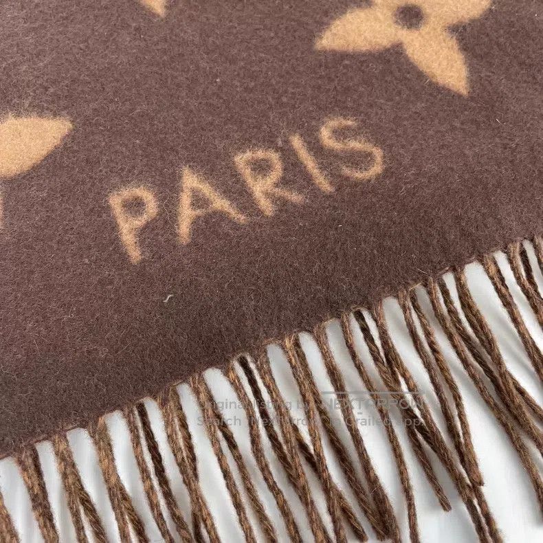 Louis Vuitton Louis Vuitton Brown dark brown presbyopic printed cashmere Size ONE SIZE - 2 Thumbnail