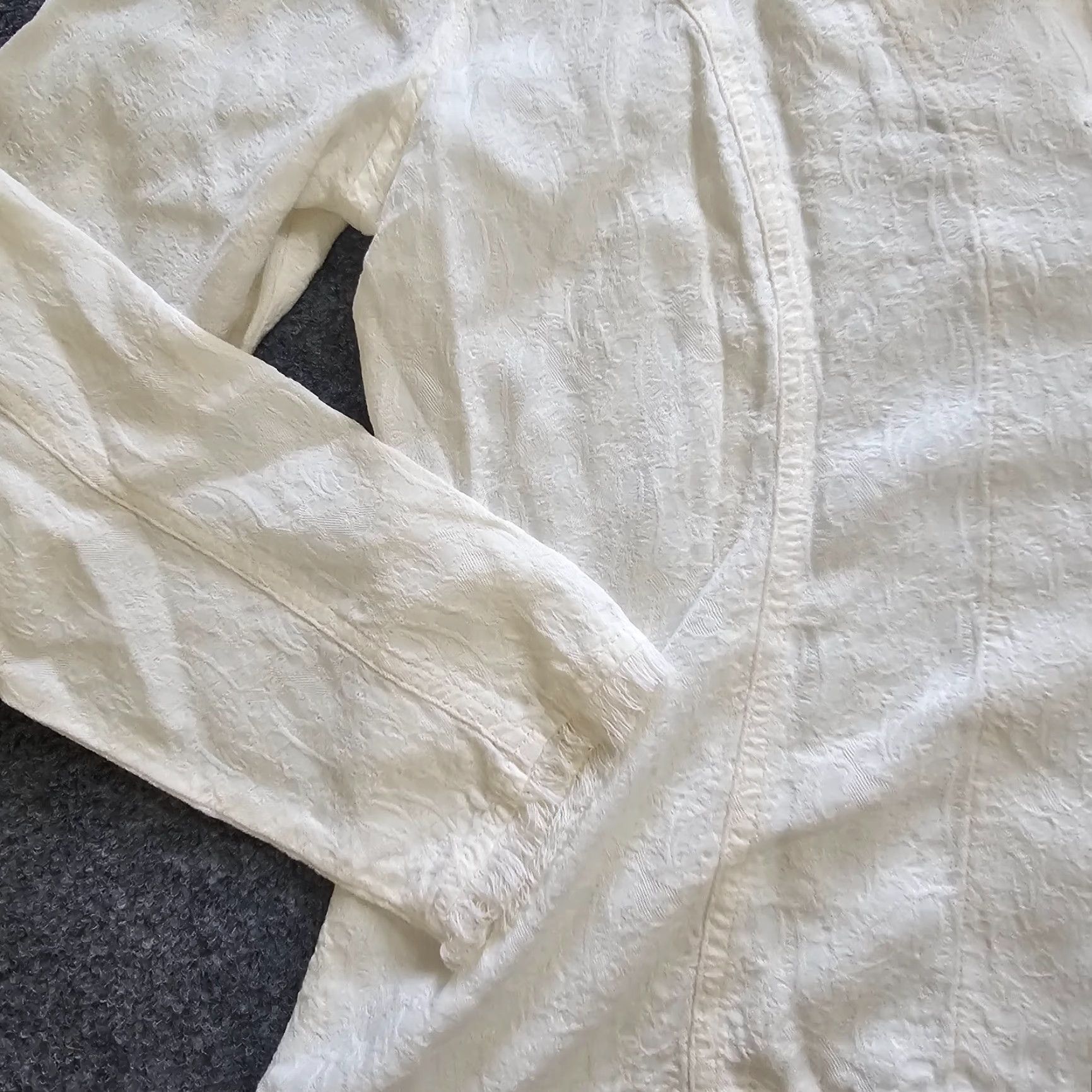 Vintage Tianello Jacket Womens Large White Knit Texture Blazer Raw Hem Button Closure Mid-Length Long Sleeve Size L / US 10 / IT 46 - 4 Thumbnail