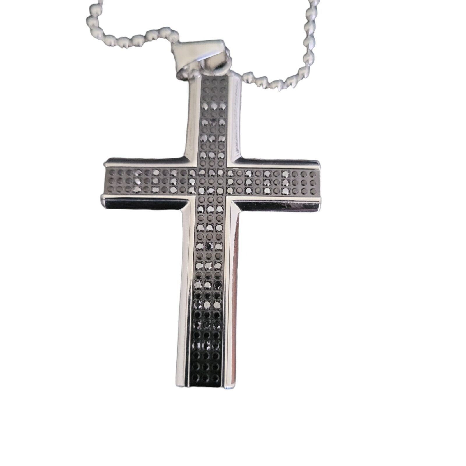 Macys Mens Diamond Cross Pendant Necklace. Black 24 inch Size ONE SIZE - 1 Thumbnail