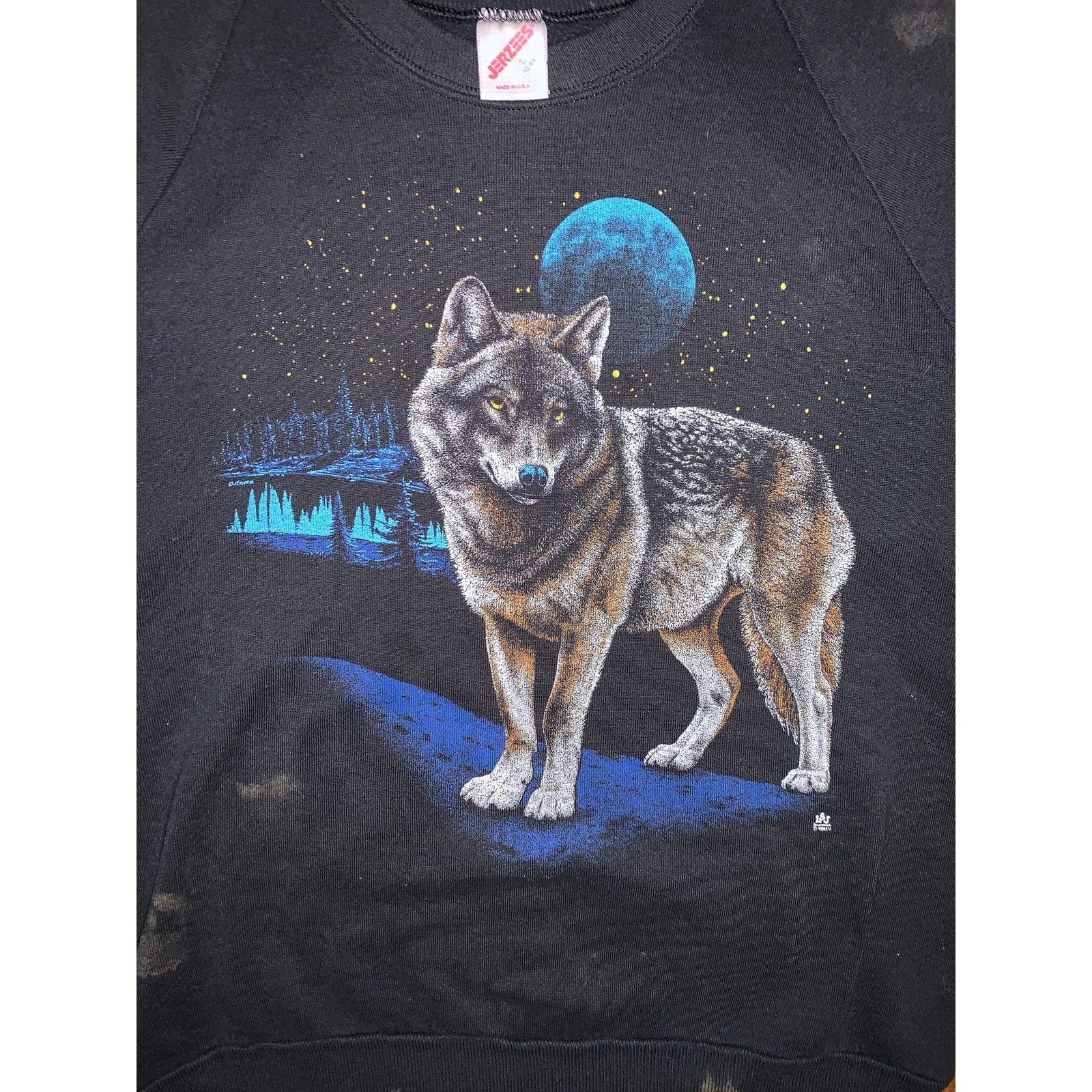 Jerzees × Vintage 1987 Wolf Sweatshirt Jerzees USA Night Of The Wolves L Size US M / EU 48-50 / 2 - 2 Thumbnail
