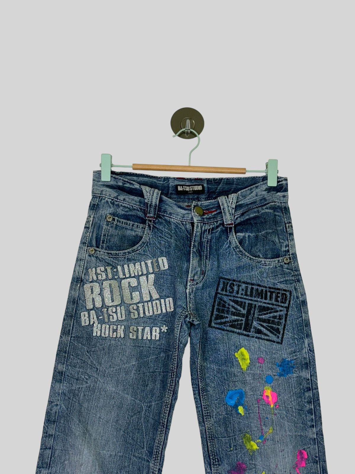 Japanese Brand × Vintage BA-TSU STUDIO ROCK STAR PAINT SPLASHED ACID WASH DENIM JEANS Size US 27 - 3 Thumbnail