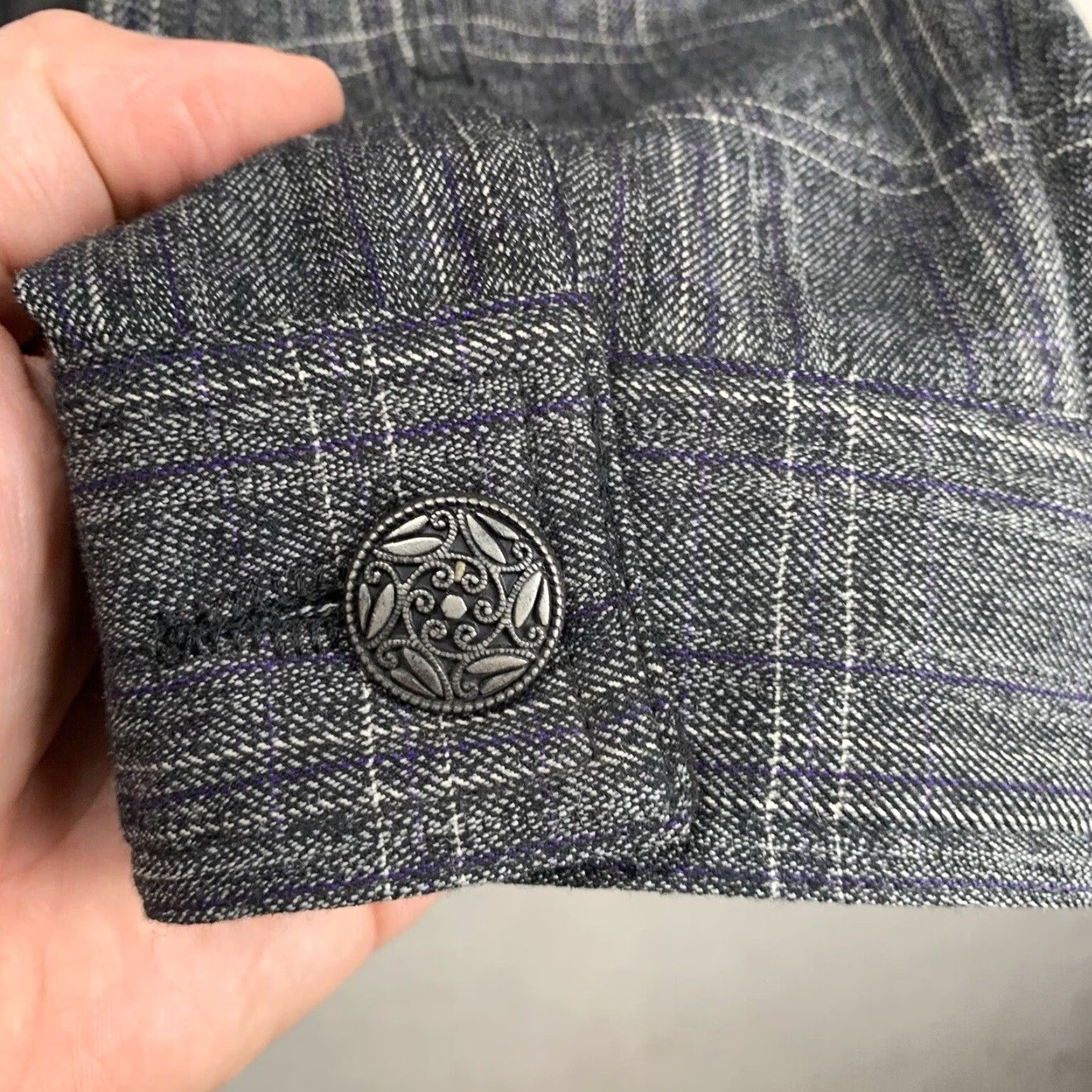 Vintage VINTAGE Draper's & Damon's Women Jacket XL Dark Gray Plaid Metal Buttons Black Trim 90s City Classic Basic Jacket Womens Size XL / US 12-14 / IT 48-50 - 7 Thumbnail