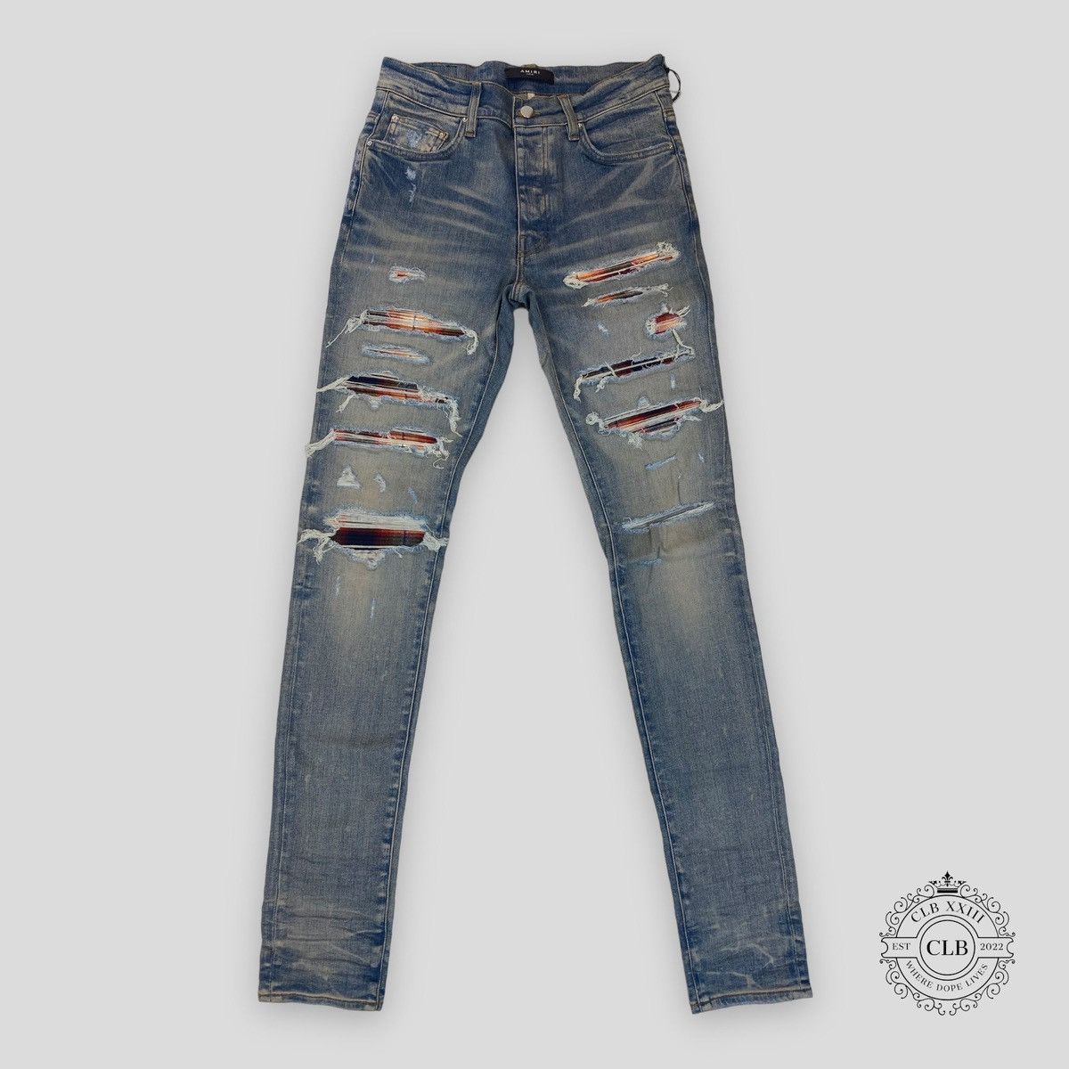 image of Amiri Plaid Thrasher Jeans - Clay Indigo, Men's (Size 38)