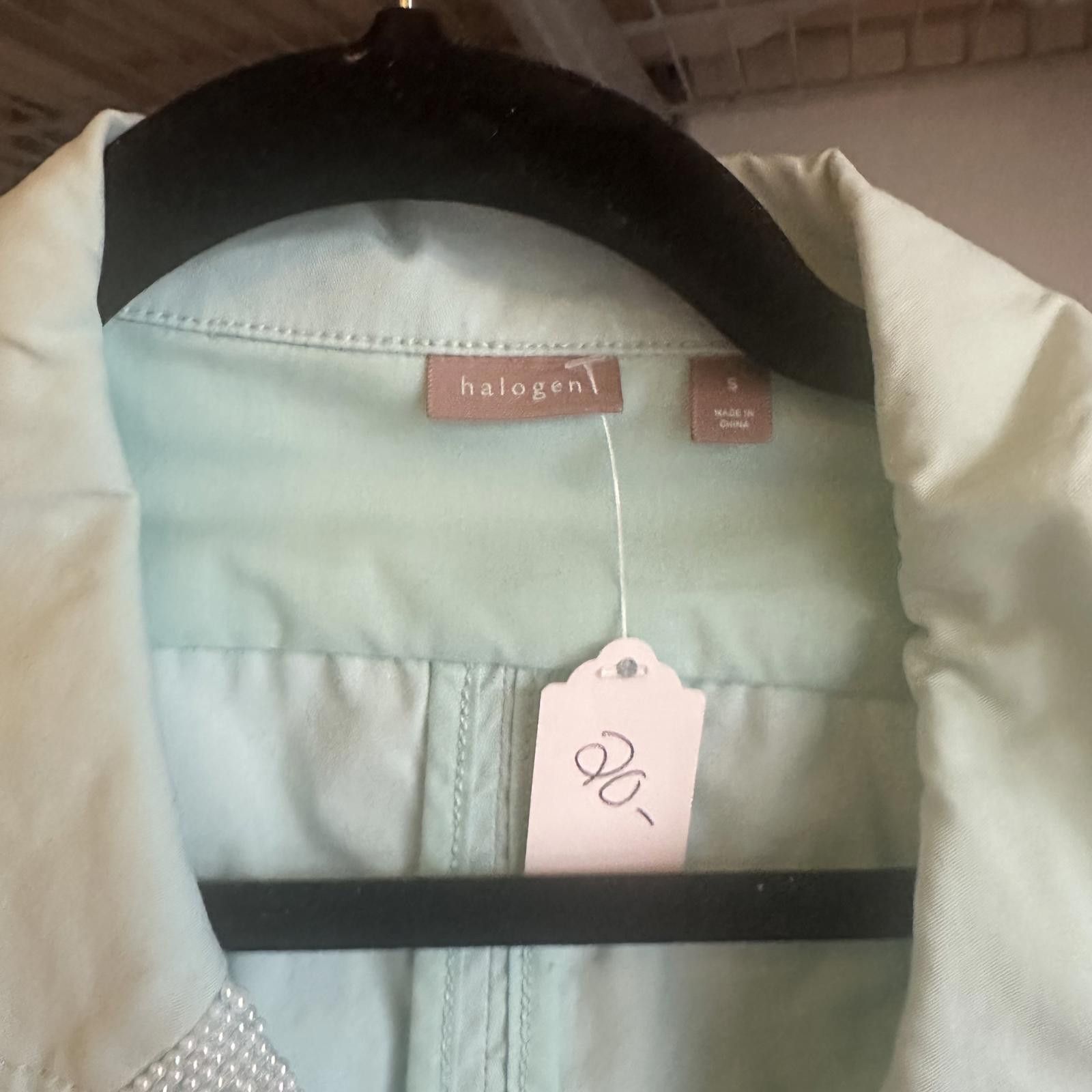 Designer Chic Halogen Mint Green Blazer with Beaded Collar Size S / US 4 / IT 40 - 2 Thumbnail