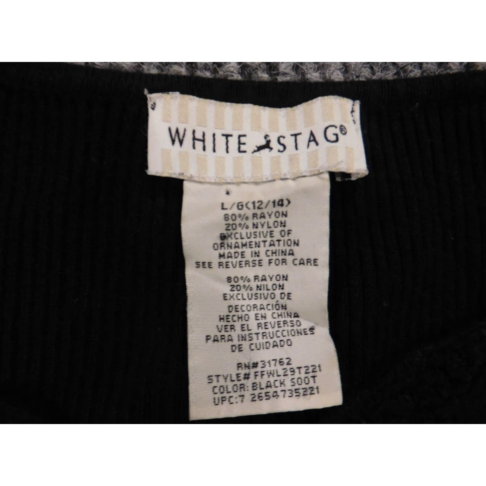 Vintage White Stag Shirt Womens Large Black Pullover T-Shirt Short Sleeve Crew Neck Cap Sleeve Ruffle Breathable Stretch Basic Casual Vintage No Size L / US 10 / IT 46 - 4 Thumbnail