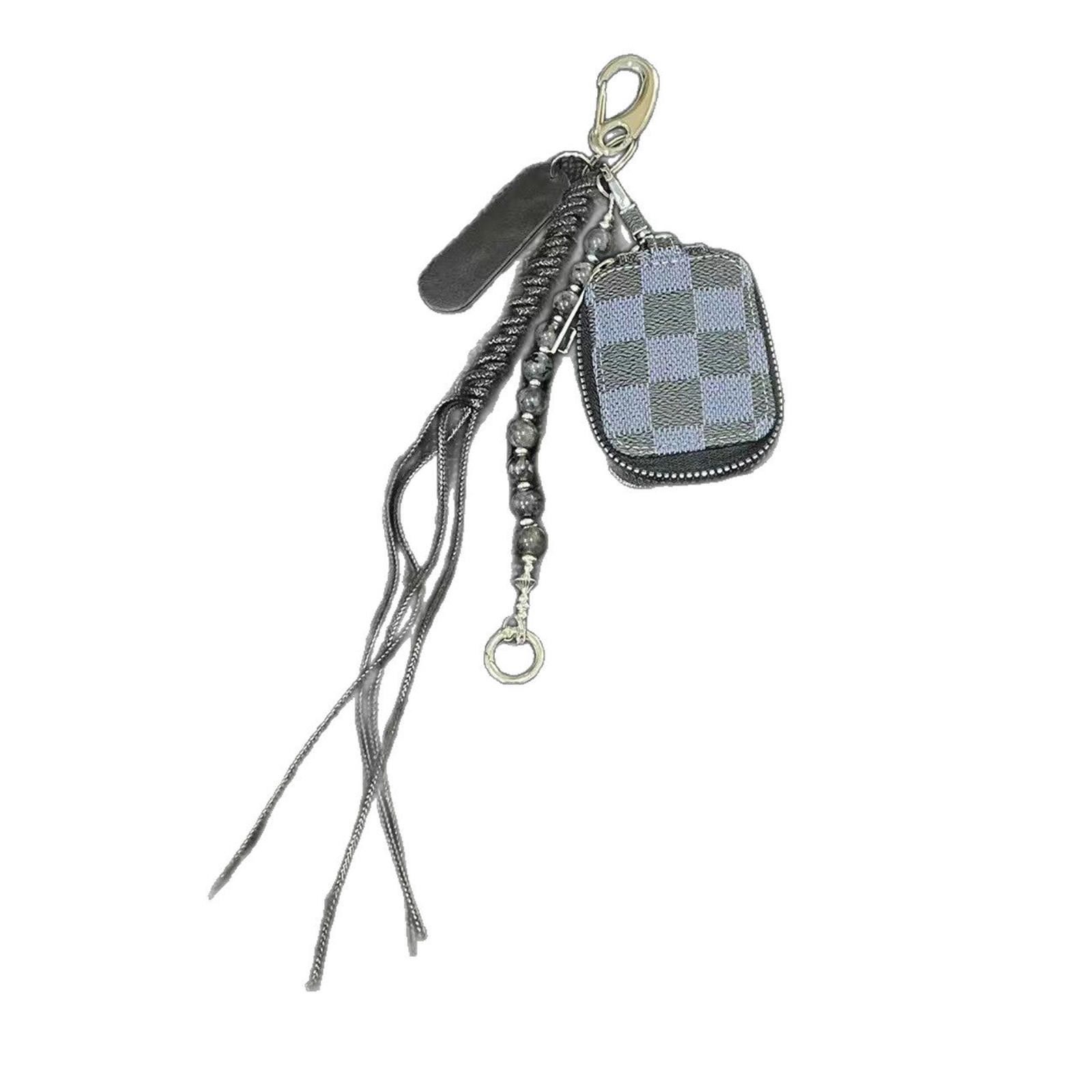 Jewelry Black Checkered Keychain with Tassel and Beads Size ONE SIZE - 5 Thumbnail