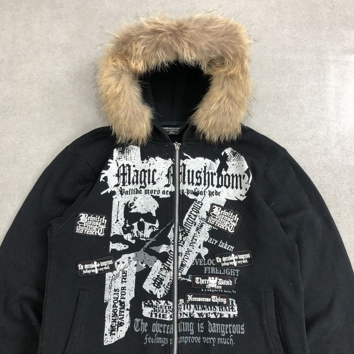 If Six Was Nine 2000s Beaumere Skulls Poem Patch Gothic Punk Fur Zip Hoodie Size US L / EU 52-54 / 3 - 2 Thumbnail