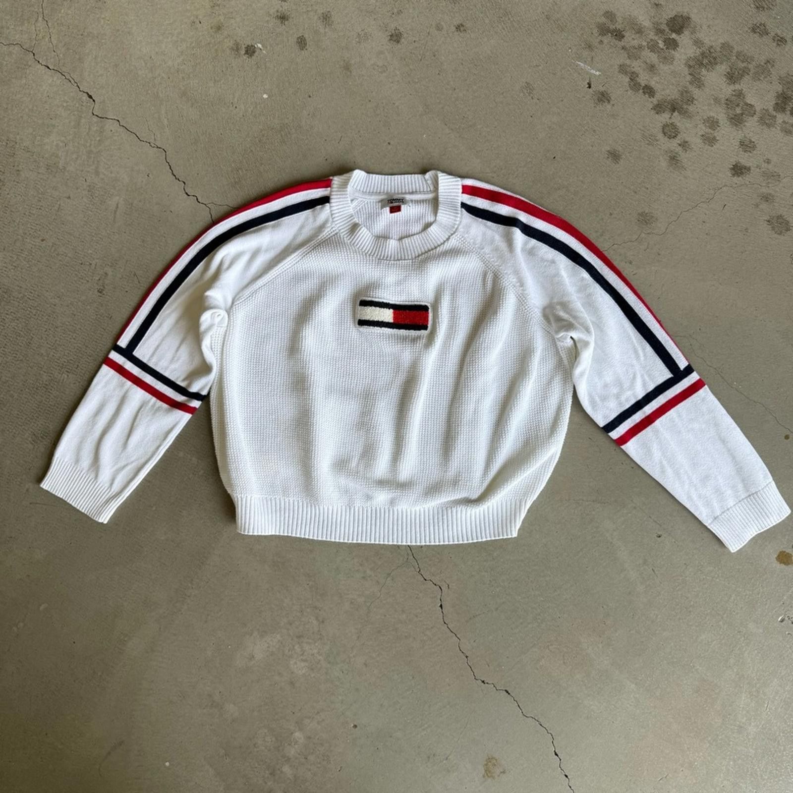 Tommy Hilfiger Tommy Jeans / Flag Patch Cropped Sweater / ivory Size M / US 6-8 / IT 42-44 - 2 Thumbnail