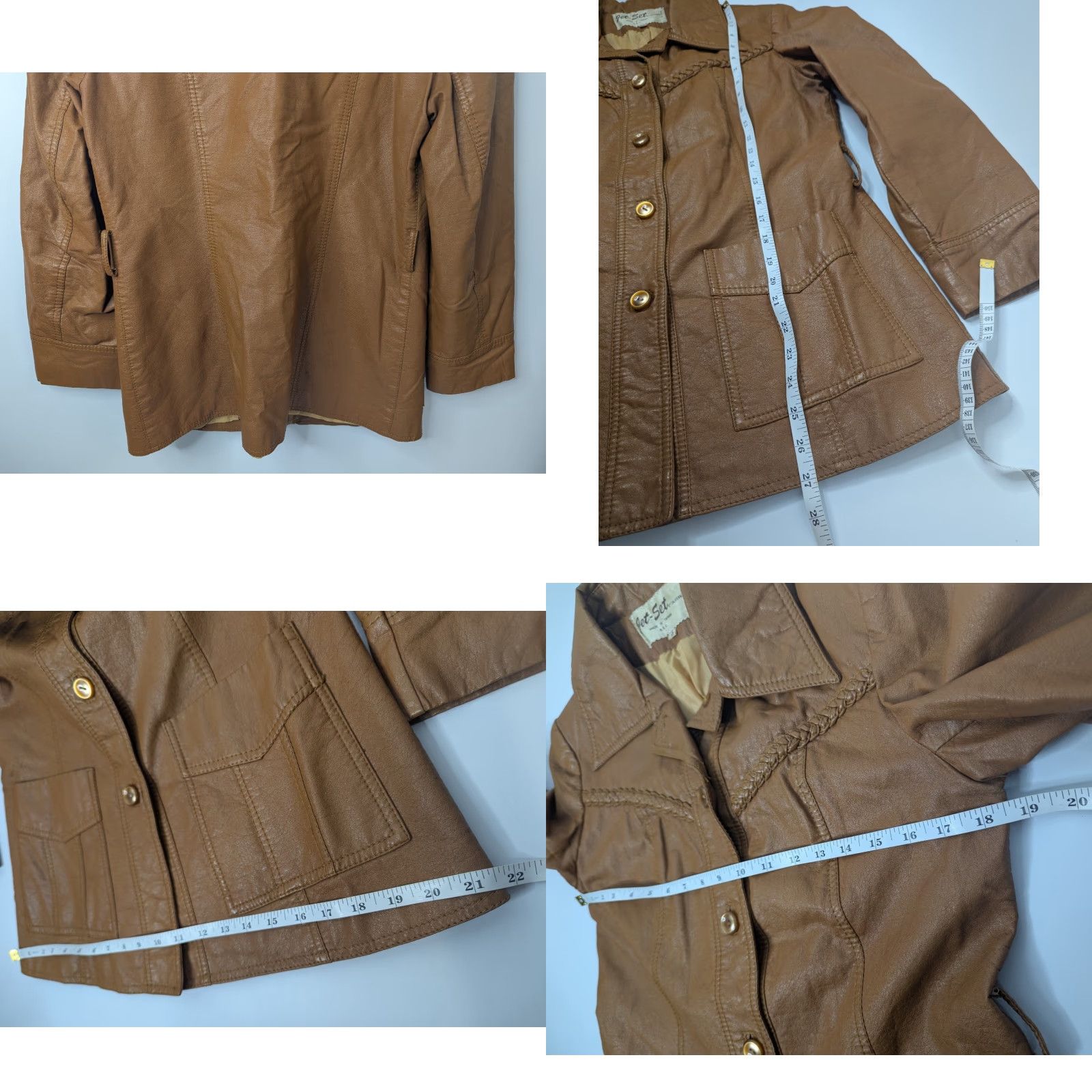Vintage Jet Set Brown Polyurethane Leather Jacket Women 12 Jacket Pockets Casual All Seasons Fall Spring Summer Regular Size 12 Brown Pockets Jet Set Jacket Size XL / US 12-14 / IT 48-50 - 8 Thumbnail