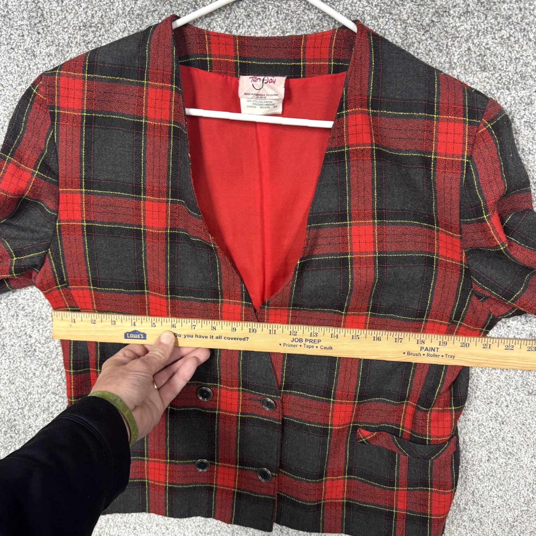 Vintage VINTAGE 90s Tan Jay Blazer Women 14 Red Plaid Tartan Shoulder Pads Preppy Retro Classic 80s 90s Blazer Women Size XL / US 12-14 / IT 48-50 - 6 Thumbnail