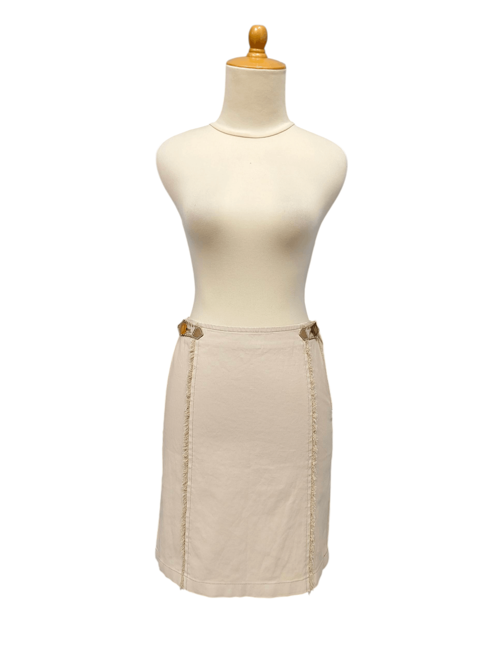 90s Burberry- Leather Buckle tab Raw Frayed Seams Skirt