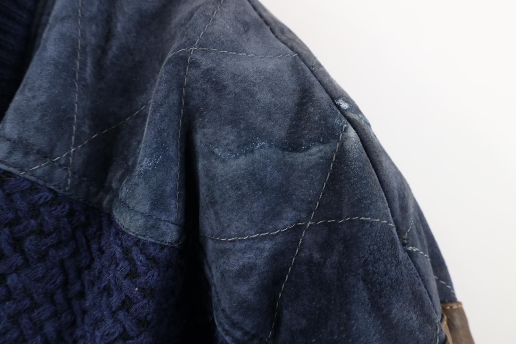 Vintage Deadstock Vintage 90s Streetwear Leather Sweater Jacket Blue Size US M / EU 48-50 / 2 - 5 Thumbnail