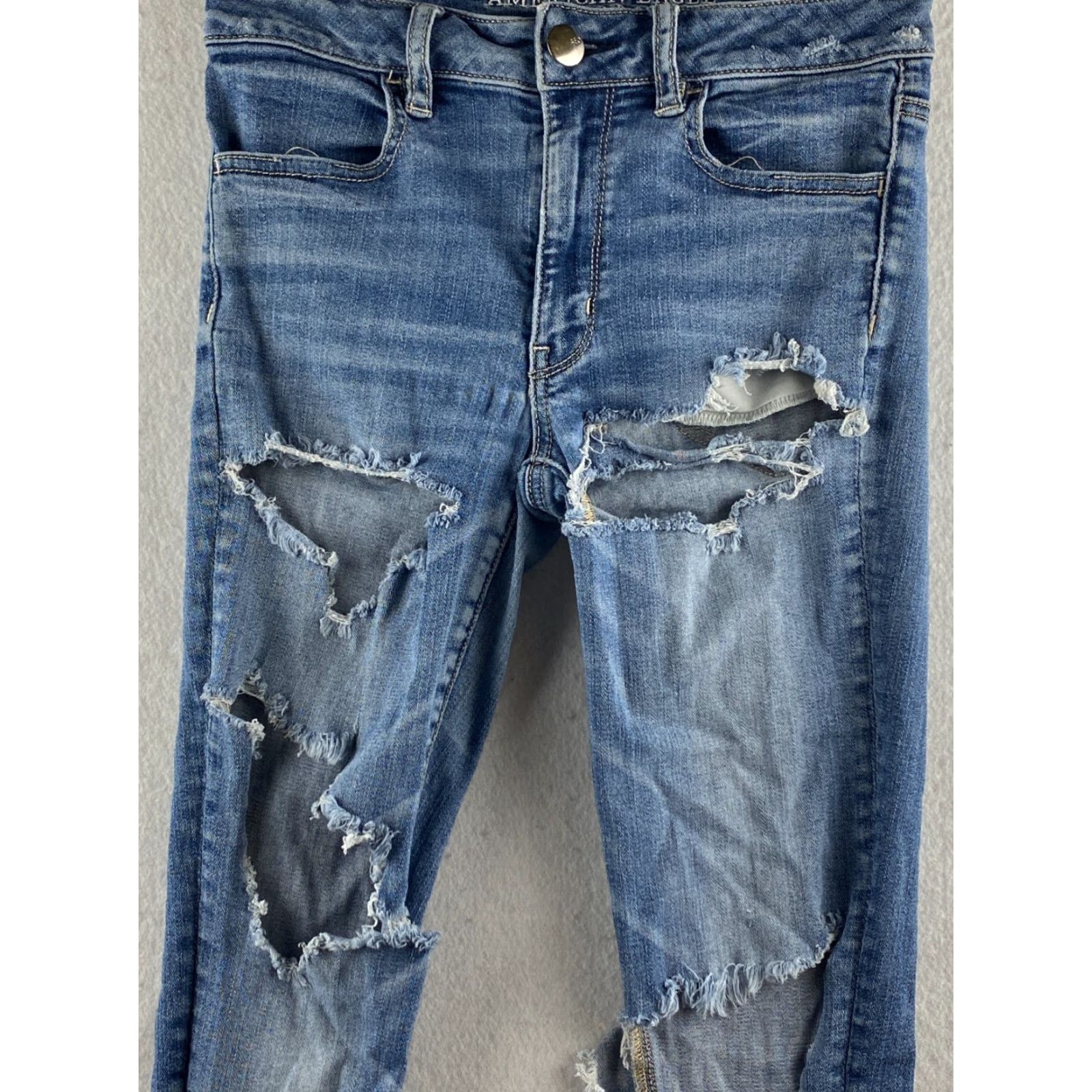 American Eagle Outfitters American Eagle Outfitters Jeans Womens 4 Jegging Stretch Ankle Denim Destroyed High Rise 27in 5-Pocket Blue Size 27" / US 4 / IT 40 - 3 Thumbnail