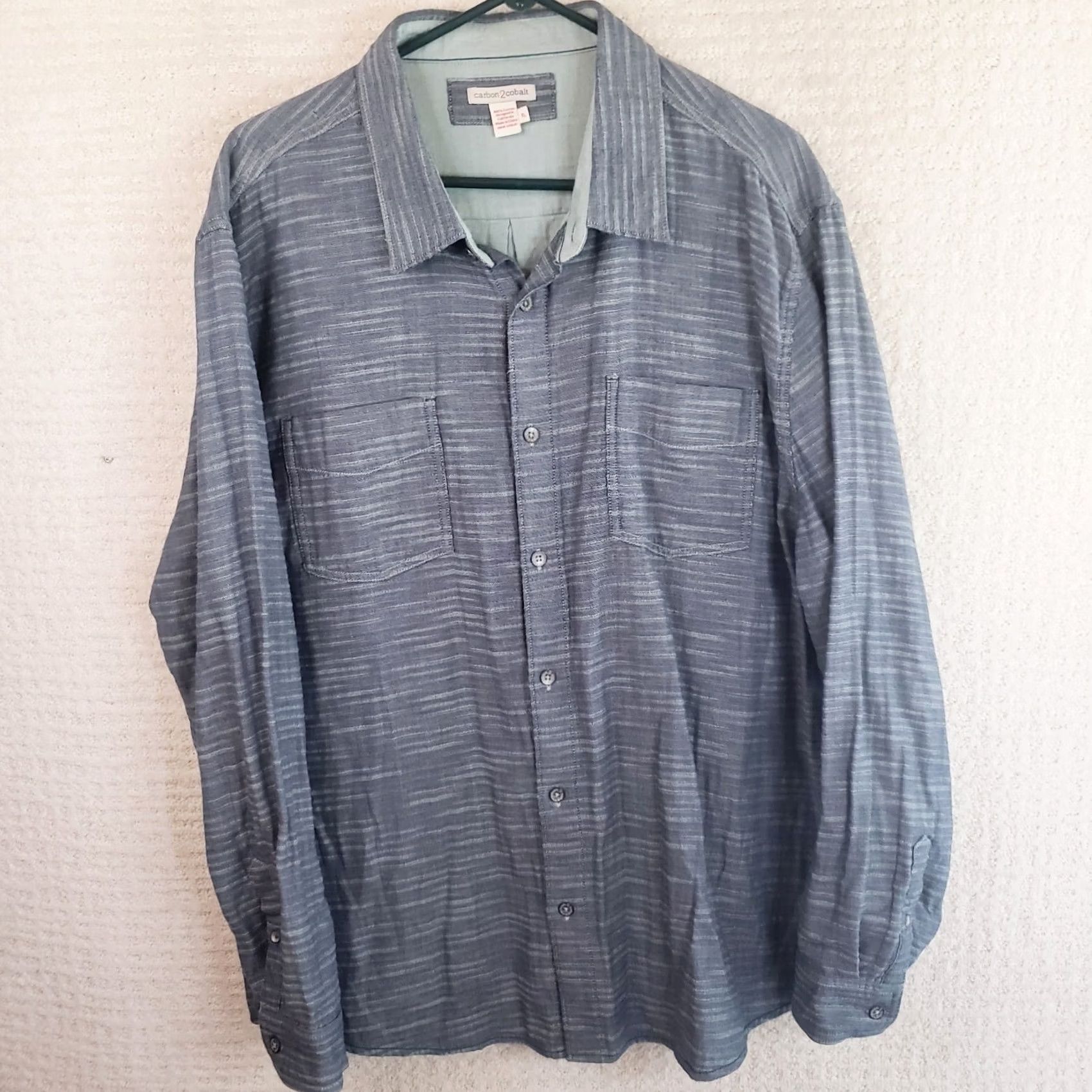 Carbon2Cobalt Carbon 2 Cobalt Button-Up Shirt Men's XL Blue Green Long Sleeve 100% Cotton Striped Western Classic Business Casual Pattern Size US XL / EU 56 / 4 - 2 Thumbnail