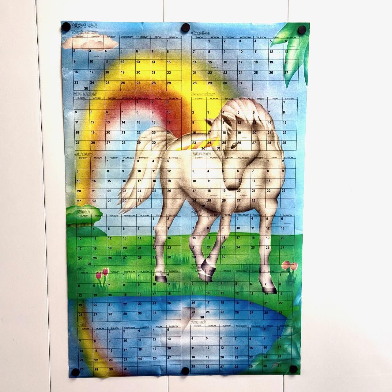 Designer Vintage 1984-1985 Rainbow Unicorn Calendar For the Win Size ONE SIZE - 1 Thumbnail