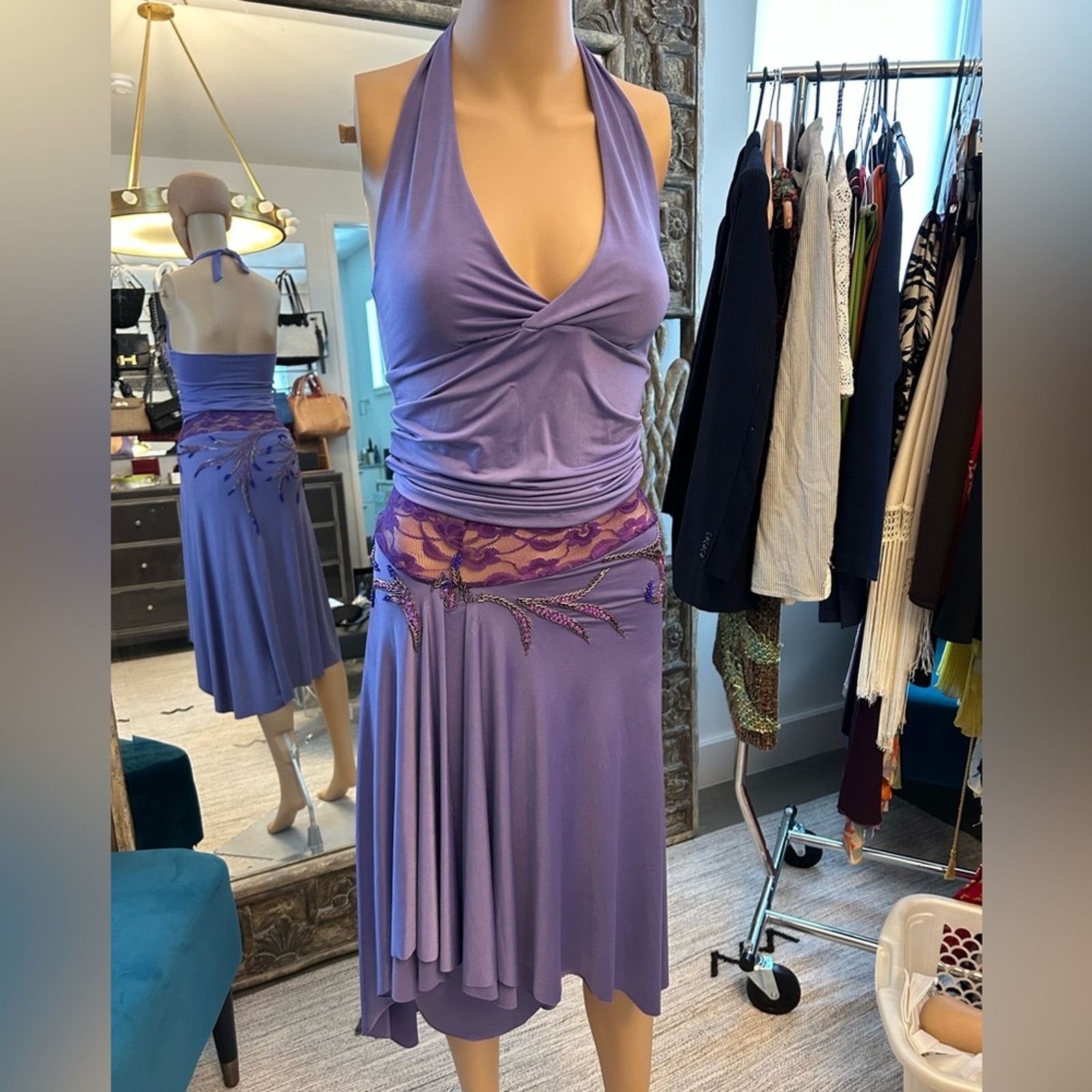 Designer Purple women medium Tango halter beaded lace waisted skirt Size S / US 4 / IT 40 - 9 Thumbnail