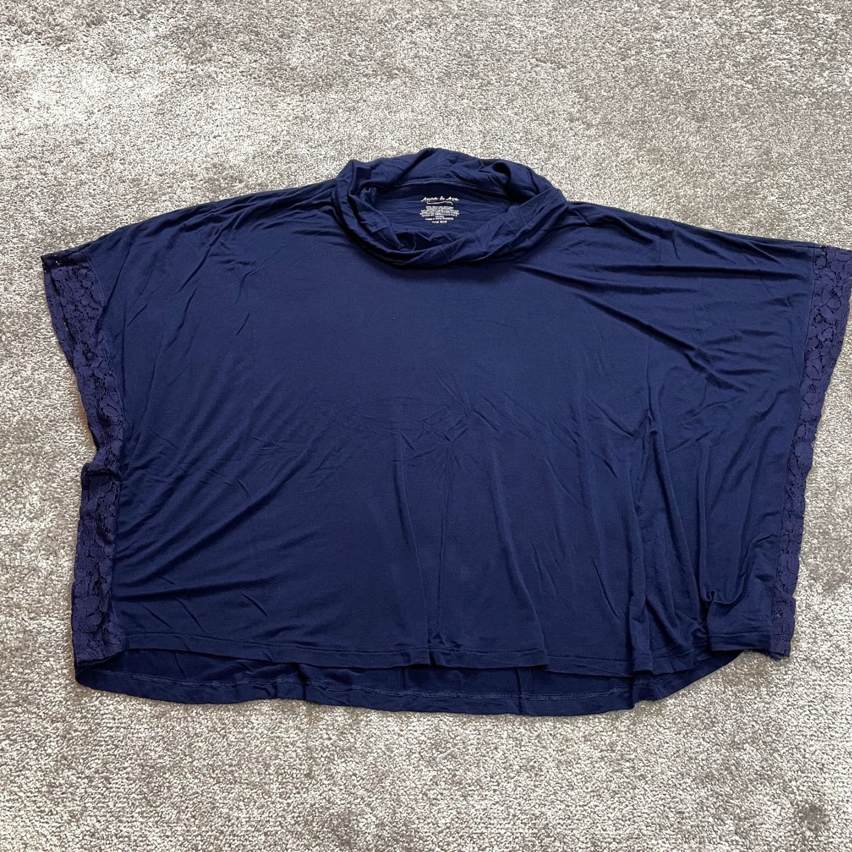 Vintage Anna & Ava Shirt Womens One Size Blue Rayon Relaxed Casual Cowl Neck Short Sleeve Lace Lined Size ONE SIZE - 2 Thumbnail