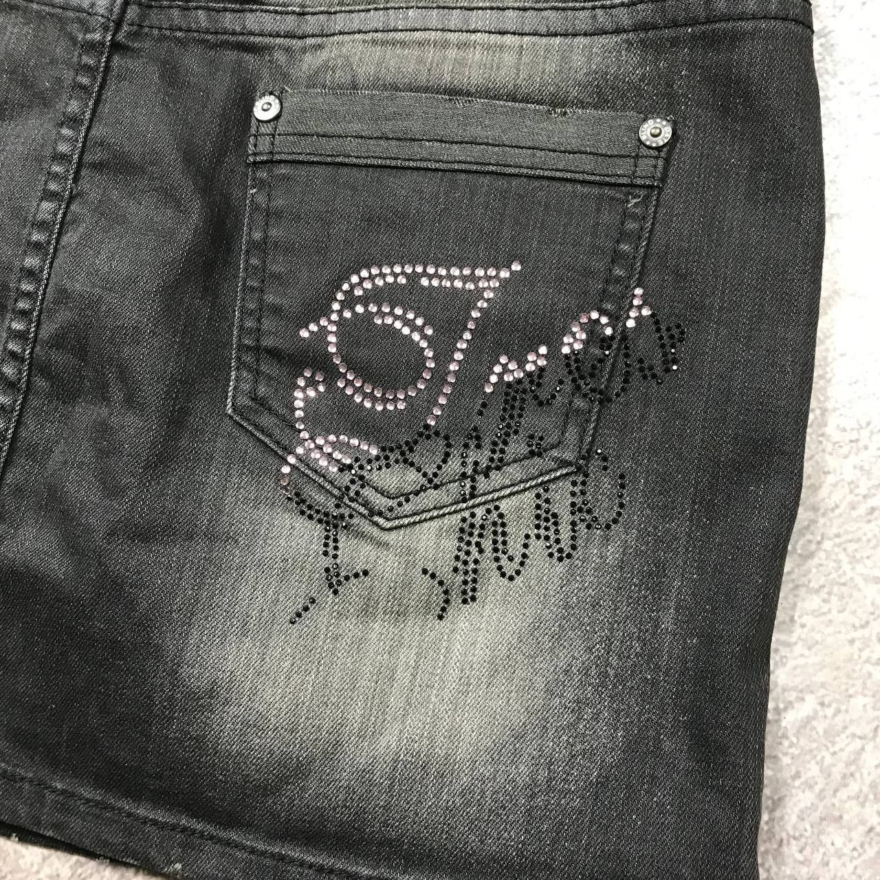 Vintage Y2K Faded Black Mini Skirt Distressed Streetwear Baggy 31 Size 31" - 4 Thumbnail