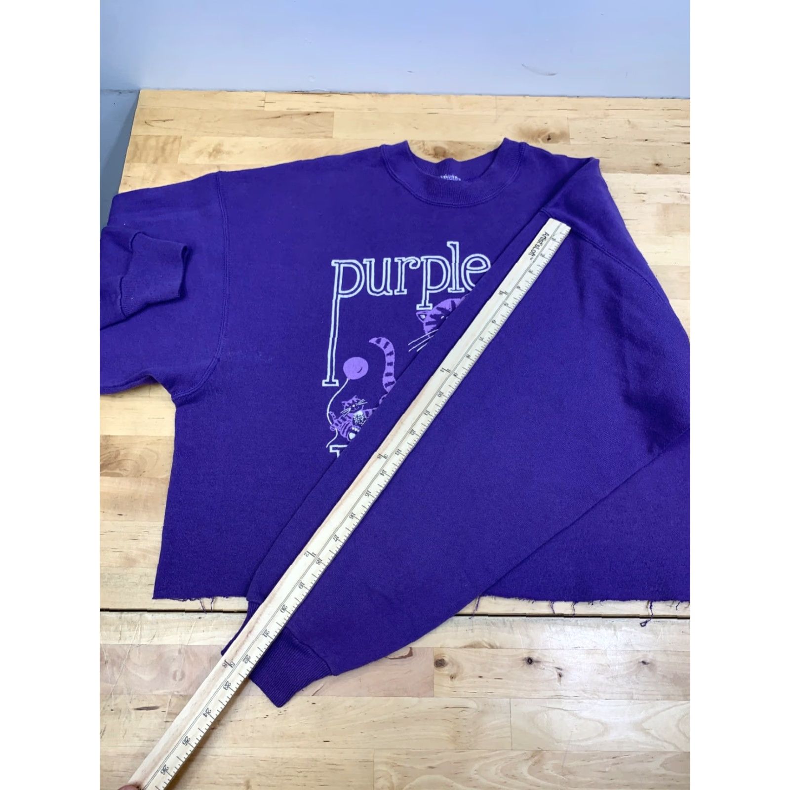 Hanes VINTAGE Hanes Cat Sweatshirt Womens XL Purple 90s Pullover Cropped 12544 Size XL / US 12-14 / IT 48-50 - 7 Thumbnail