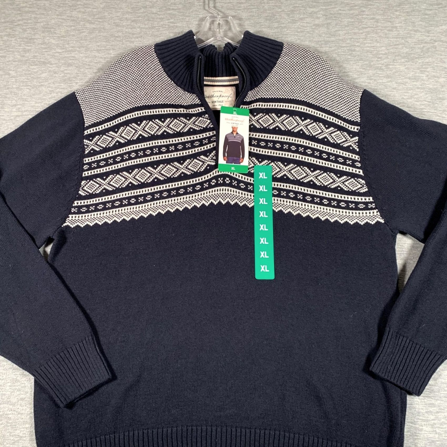 Weatherproof VINTAGE Weatherproof Sweater Mens XL Blue Navy Fair Isle Zip Mock Neck Pullover Size US XL / EU 56 / 4 - 2 Thumbnail
