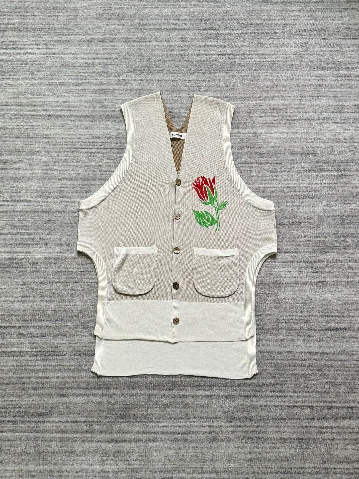 Sulvam Sulvam Floral Knit Wool Sleeveless Vest - Fujita Tetsuhira Size US S / EU 44-46 / 1 - 1 Thumbnail