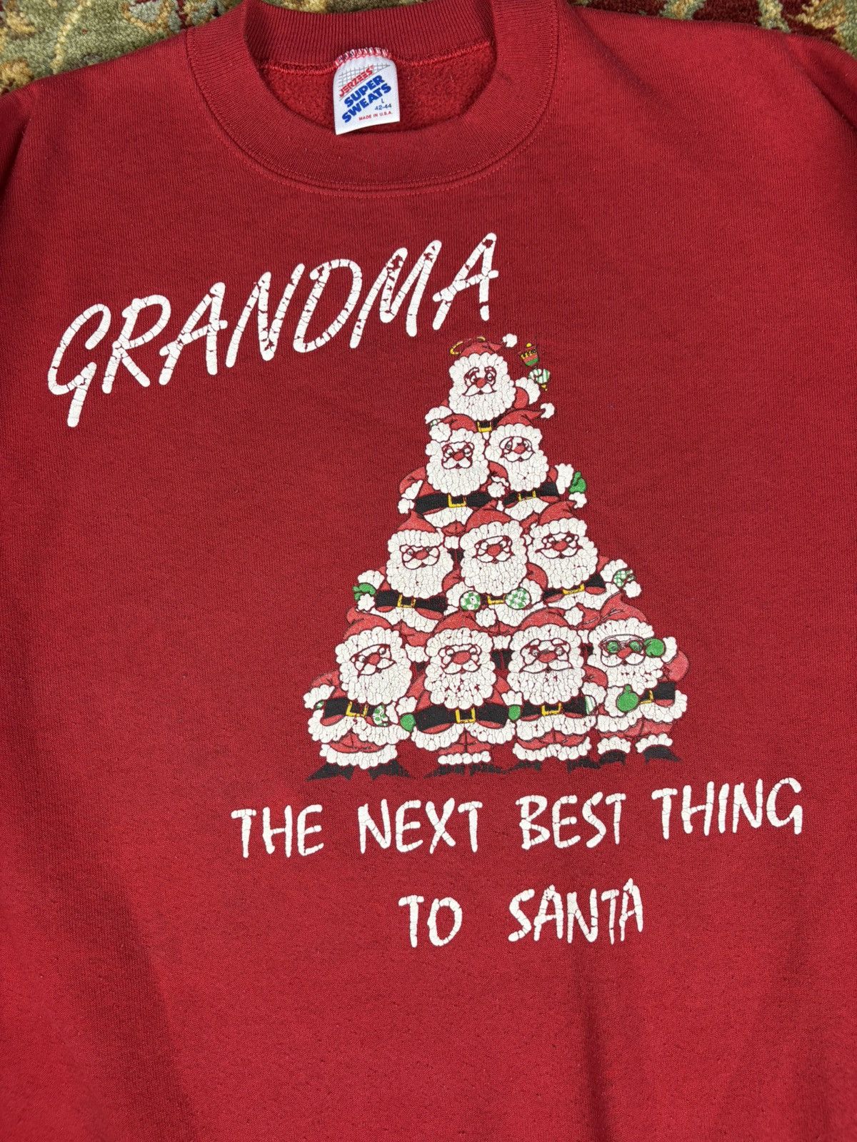 Jerzees × Vintage Vintage 80s Jerzees Grandma Christmas Crewneck Sweatshirt Size L / US 10 / IT 46 - 3 Thumbnail