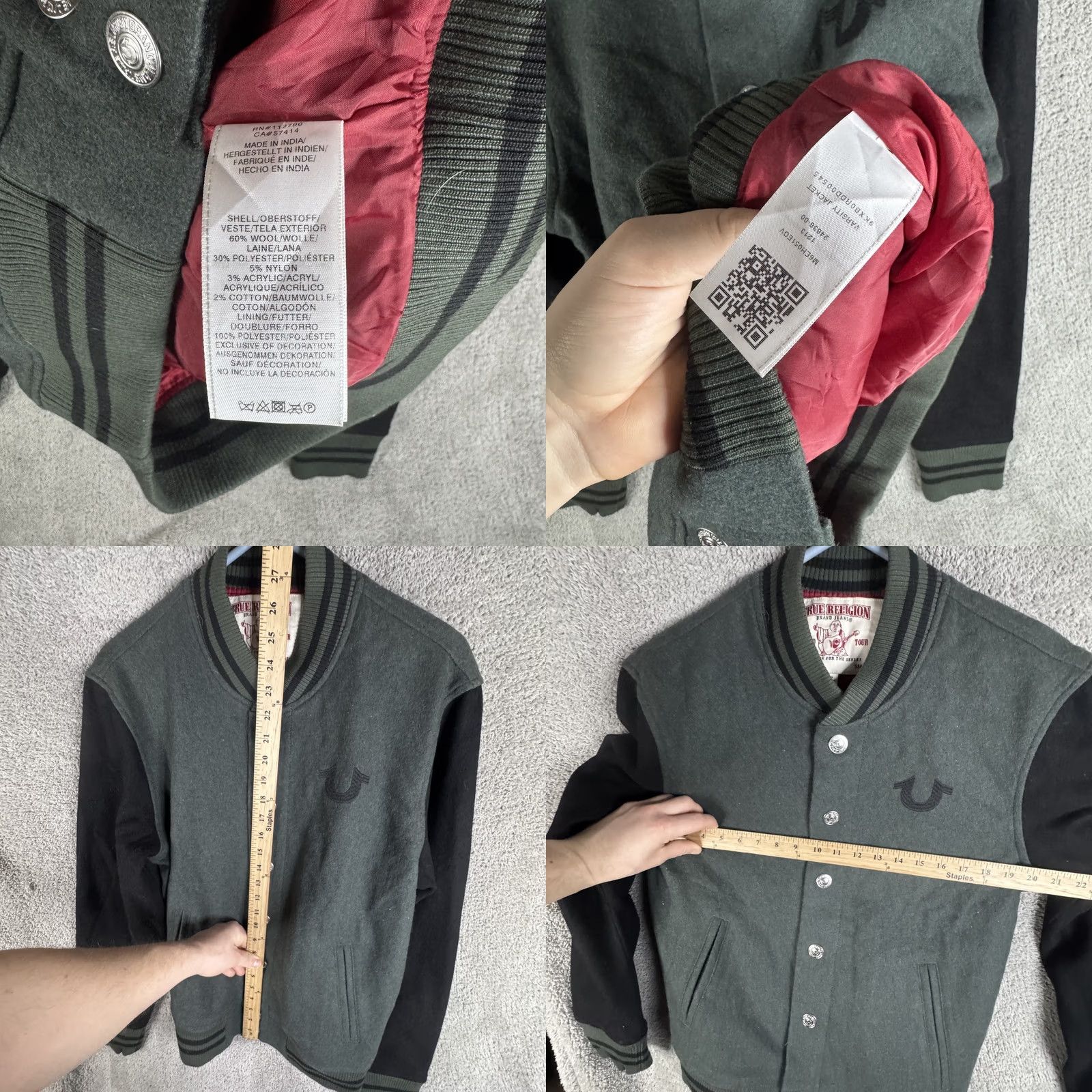 True Religion True Religion Jacket Mens Small Green Wool Varsity Snap Front Back Logo Graphic Size US S / EU 44-46 / 1 - 8 Thumbnail