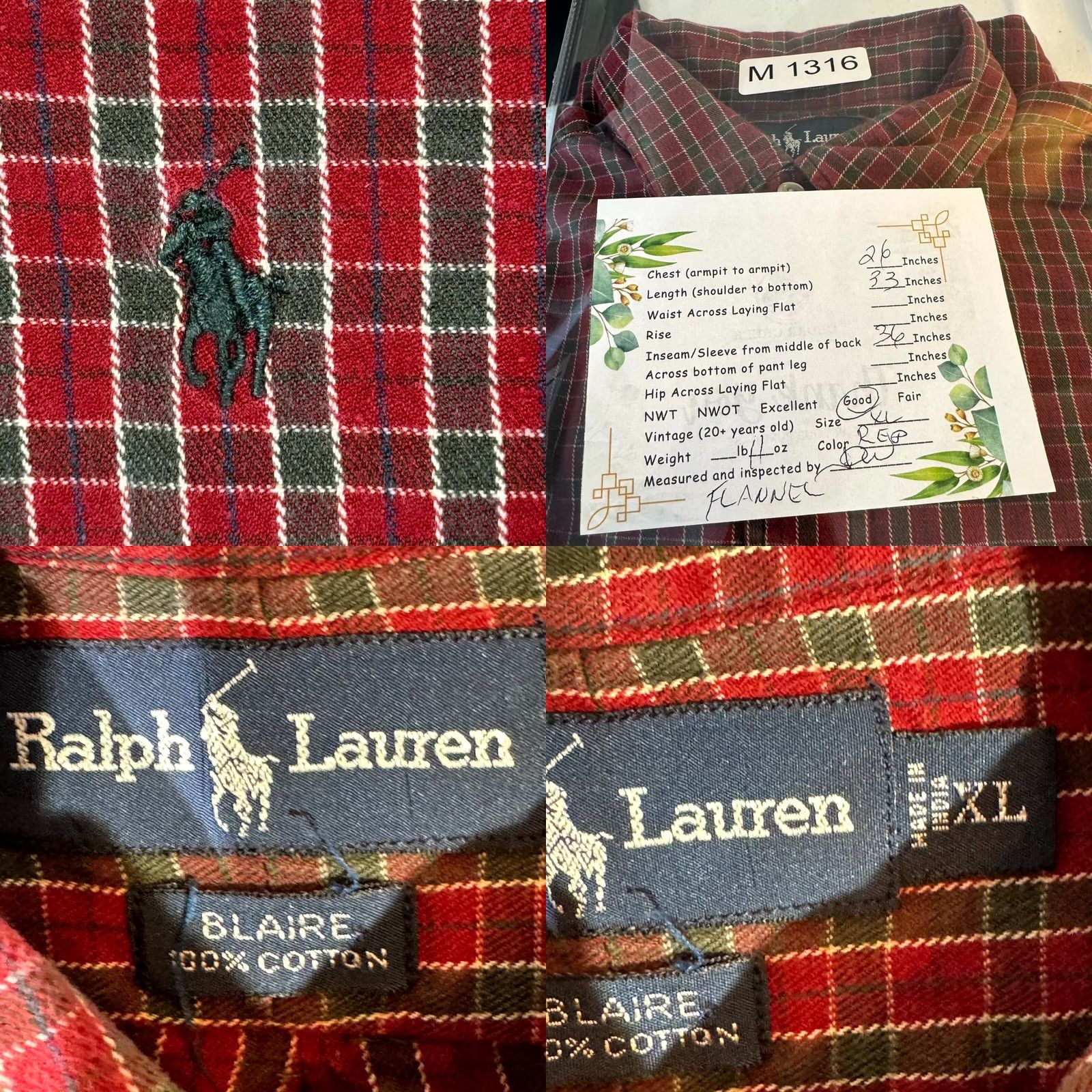 Ralph Lauren Ralph Lauren Blair Button-Down Flannel Shirt Men’s XL Red Plaid 100% Cotton Button Front Vintage No Size US XL / EU 56 / 4 - 8 Thumbnail