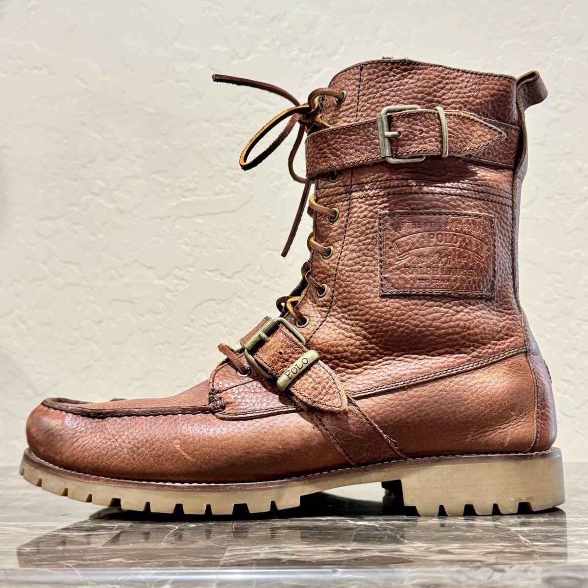 Polo Ralph Lauren Polo Ralph Lauren Radbourne Leather Buckled Combat Boots Size US 14 / EU 47 - 1 Thumbnail