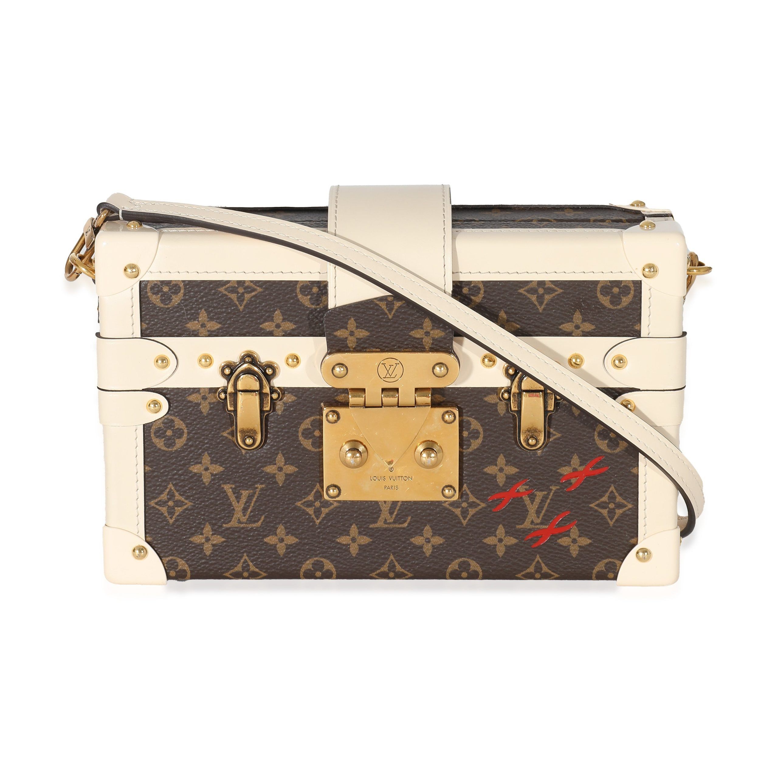 image of Louis Vuitton Creme Monogram Canvas Petite Malle in Brown, Women's