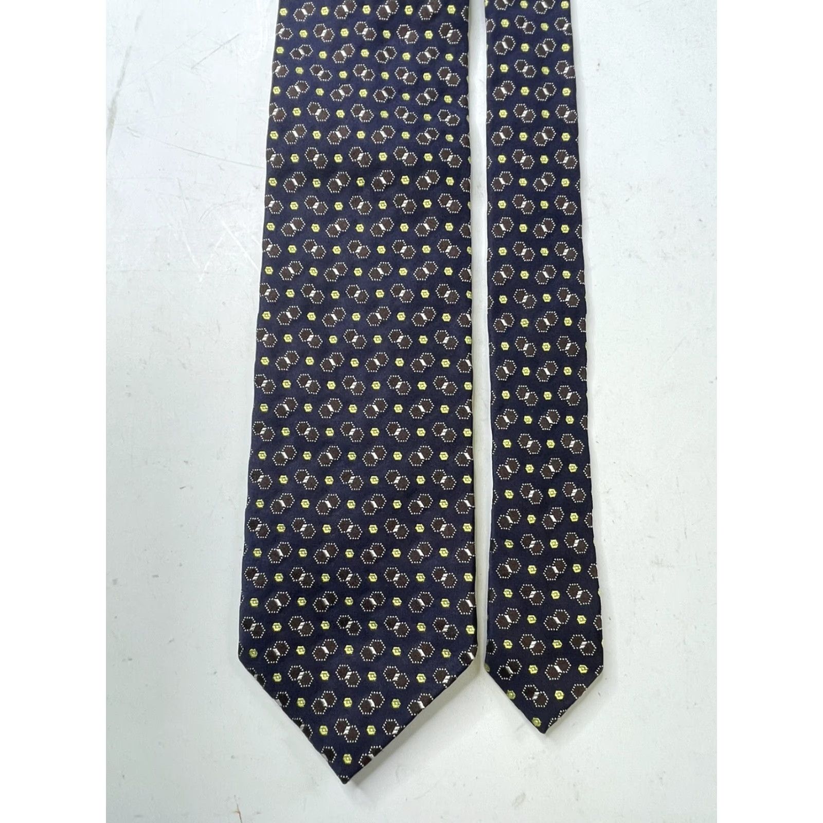 Ermenegildo Zegna Zegna Tie Men Silk Necktie Geometric Navy Blue Multicolor Pattern 100% Silk Luxury Tie Mens Size ONE SIZE - 2 Thumbnail