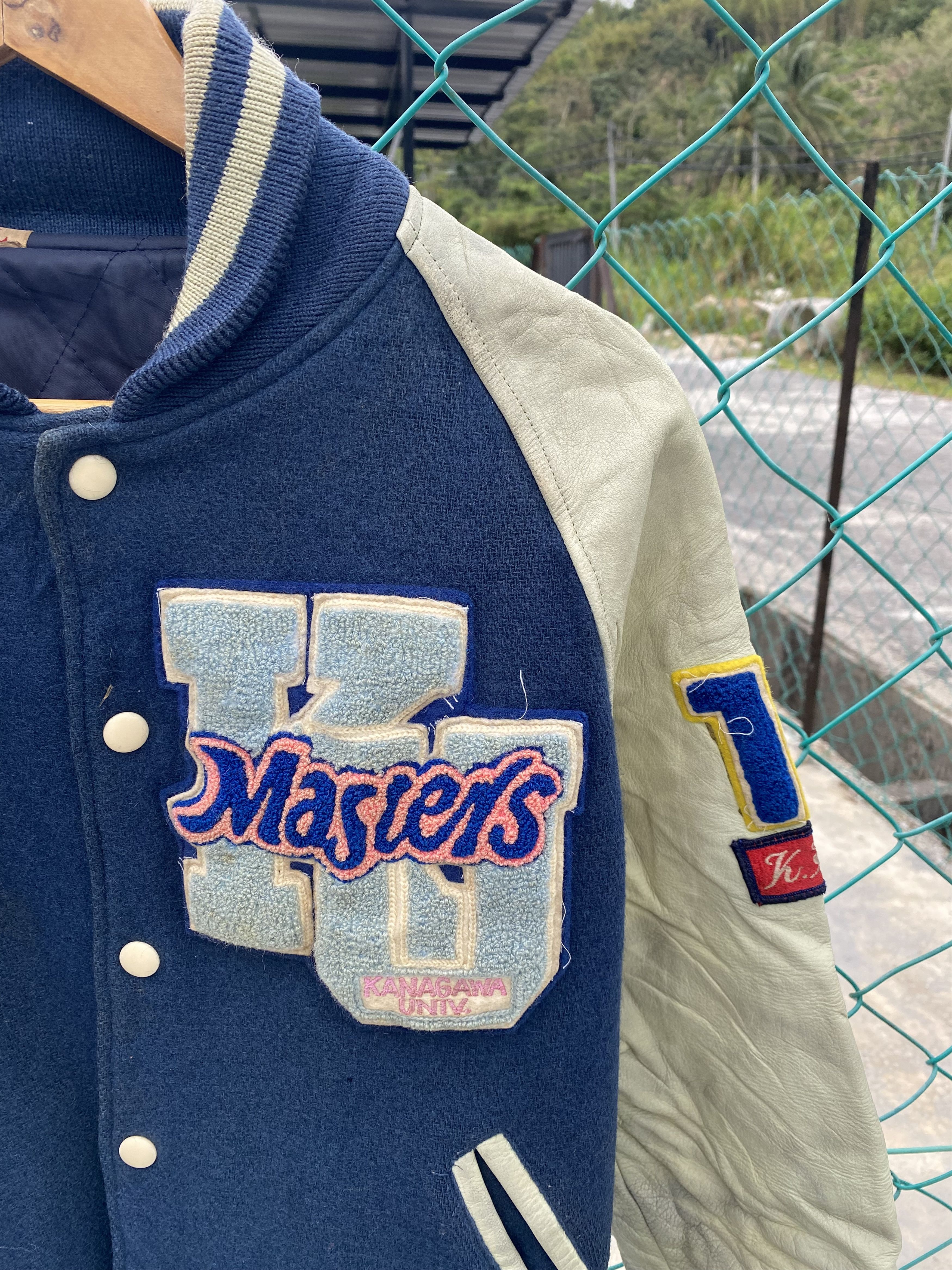 Japanese Brand Distressed Kanagawa University sleeve leather varsity Size US L / EU 52-54 / 3 - 11 Thumbnail