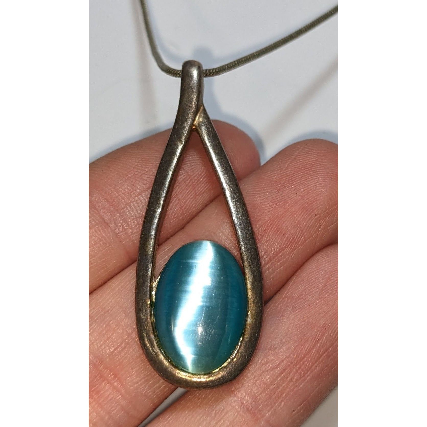 Other Whimsical Teardrop Pendant Necklace With Blue Cat Eye Stone Size ONE SIZE - 2 Thumbnail