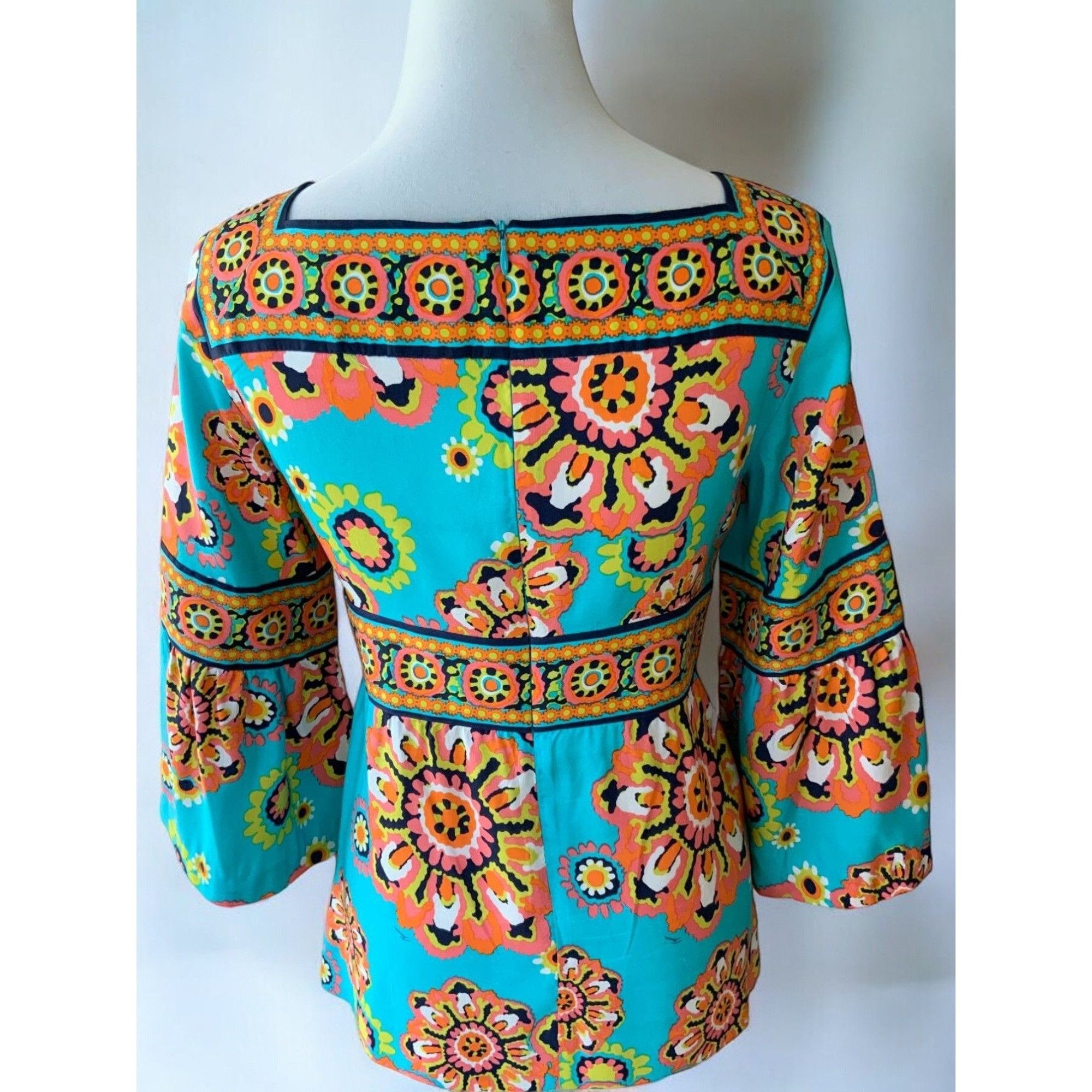 Trina Turk Trina Turk Silk Turquoise Gypsy Medallion Blouse 4 Size S / US 4 / IT 40 - 3 Thumbnail
