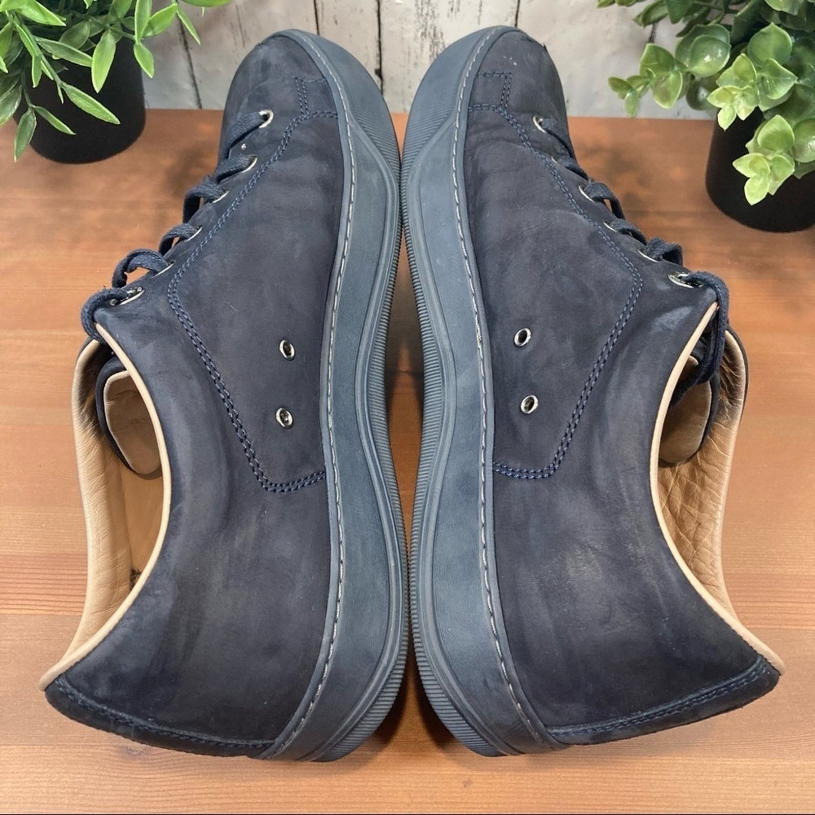 Lanvin Men's Dark Blue Calfskin Low Top Sneakers Size 8