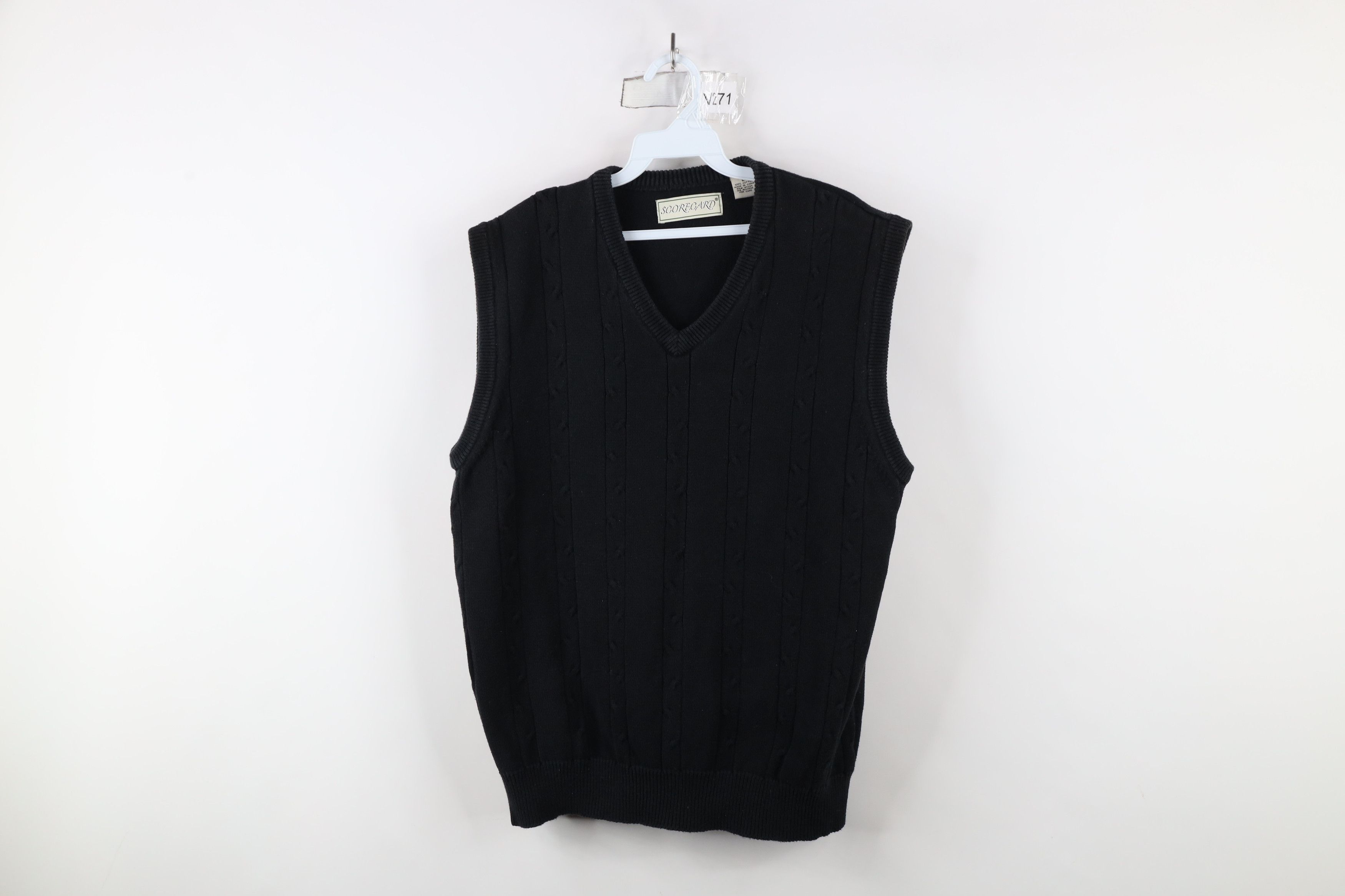 Vintage Vintage 90s Streetwear Cotton Cable Knit Sweater Vest Black Size US L / EU 52-54 / 3 - 1 Thumbnail