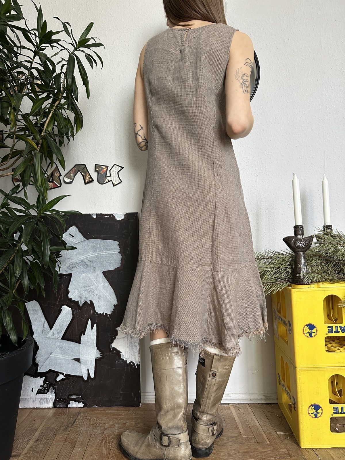 Beauty Beast × Japanese Brand Vintage Linen Cottage Ruffle Hem Dress Size XS / US 0-2 / IT 36-38 - 3 Thumbnail
