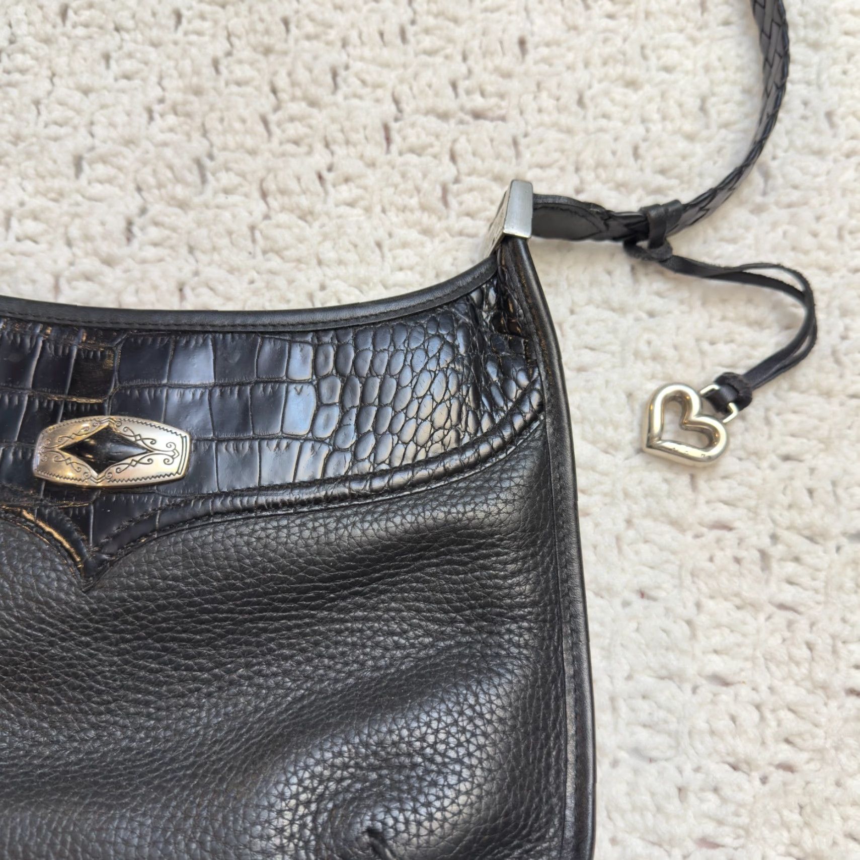 Brighton Brighton Donna Shoulder Bag Purse Womens Vintage Black Croc Embossed Pattern Bag Chalk? Size ONE SIZE - 2 Thumbnail