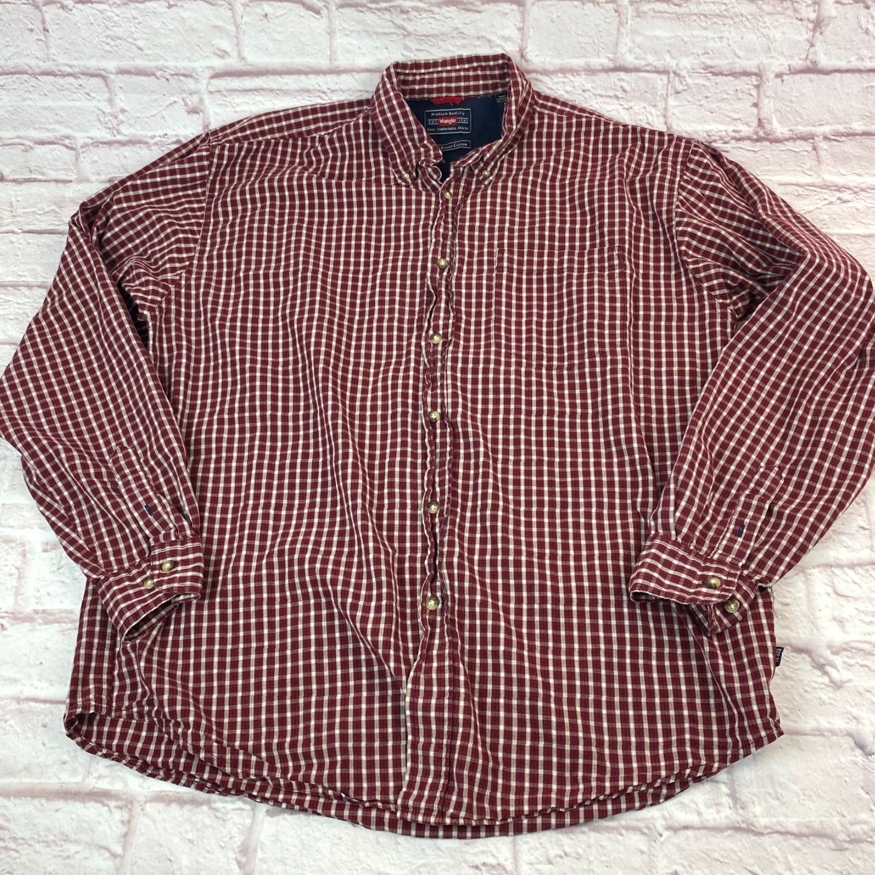 Wrangler Wrangler Shirt Mens Plaid Button-Up Long Sleeve Red 100% Cotton Western Cowboy Large Regular Size US L / EU 52-54 / 3 - 3 Thumbnail