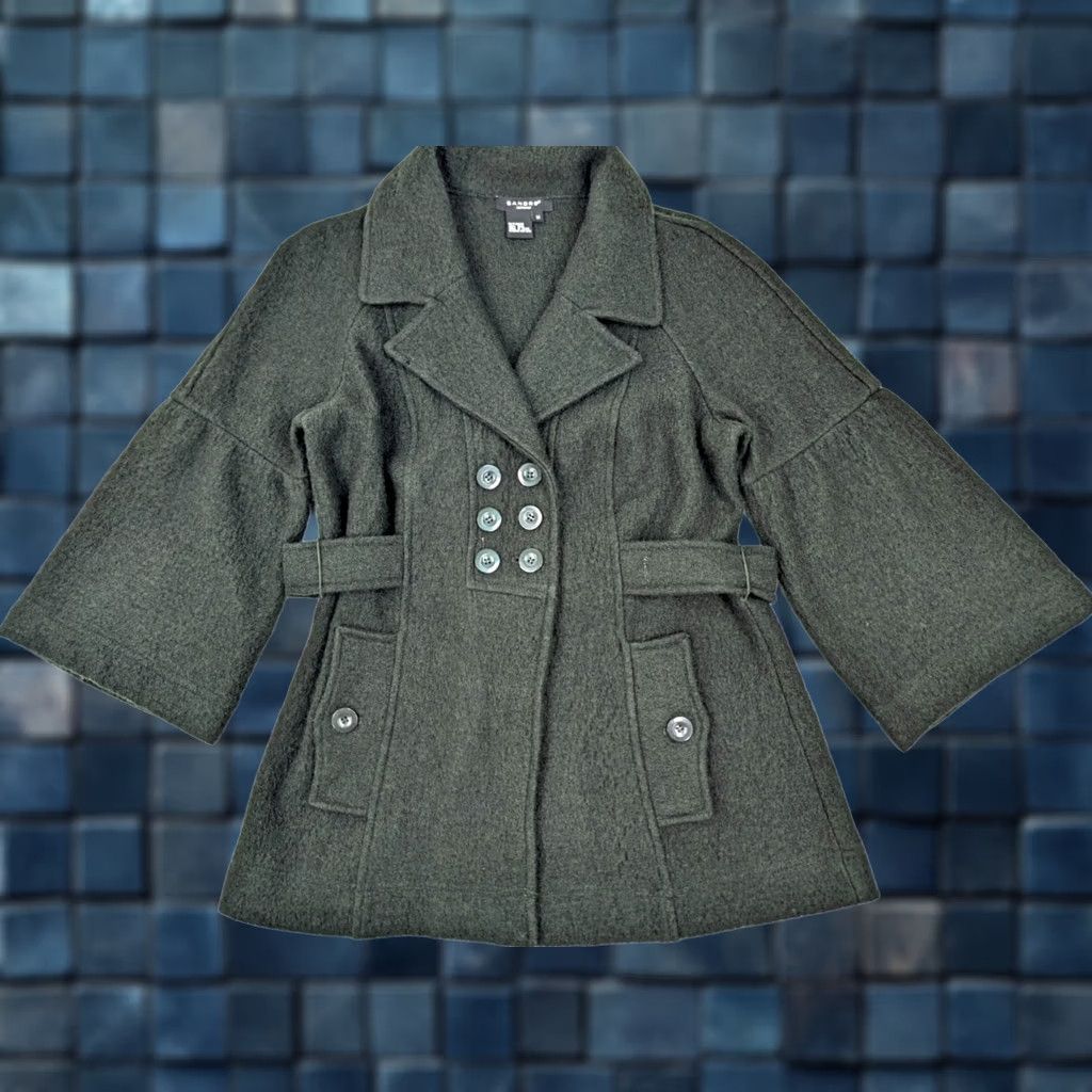 Sandro Sandro Coat Womens S Green Wool Flare Sleeve Belted Double Breast Button Cardigan Women Size S / US 4 / IT 40 - 1 Thumbnail